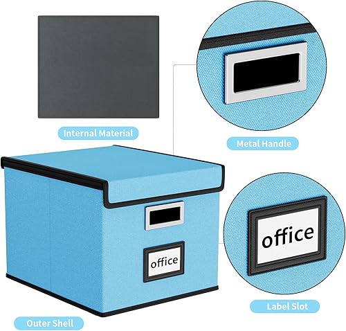 Vista 192 de Huolewa Caja organizadora de archivos con tapa, organizador de carpetas de archivos plegable para almacenamiento de documentos de oficina, caja