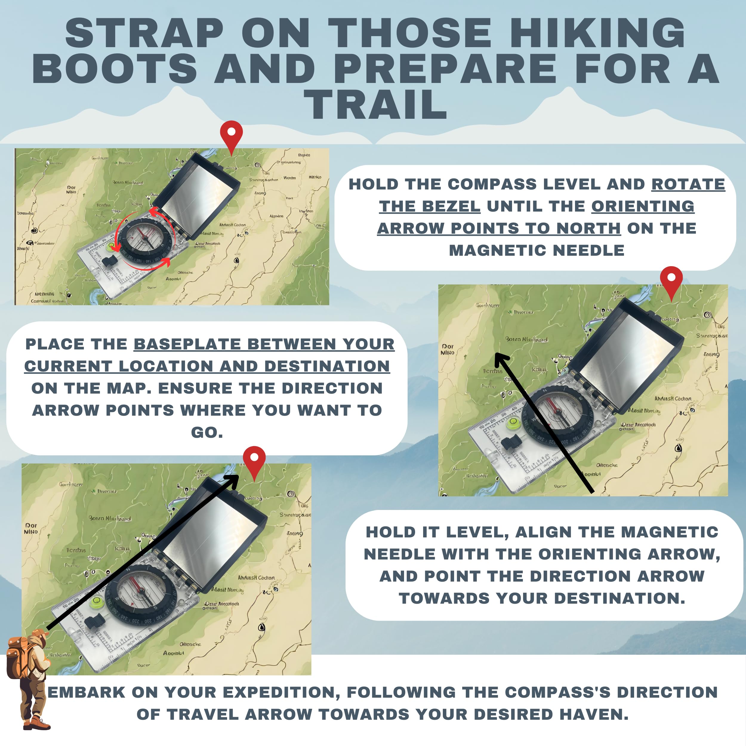 Trekker's Compass Crew Boussole Lensatic militaire professionnelle avec miroir, cadran de haute précision, loupe intégrée, affichage lumineux pour randonnée, camping, course d'orientation