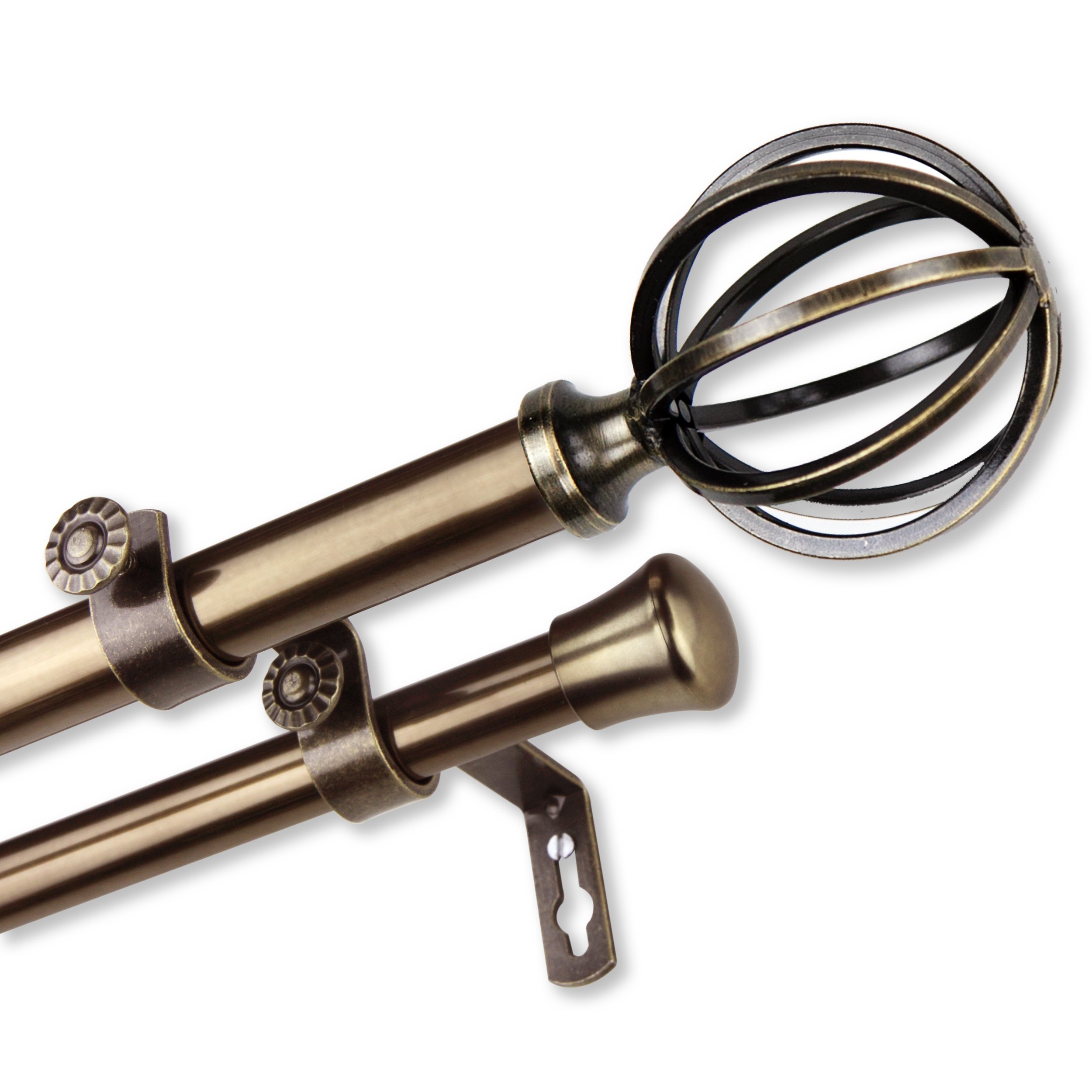 Rod Desyne 3/4" Cage Double Window Curtain Rod, 66-120 inch, Antique Brass