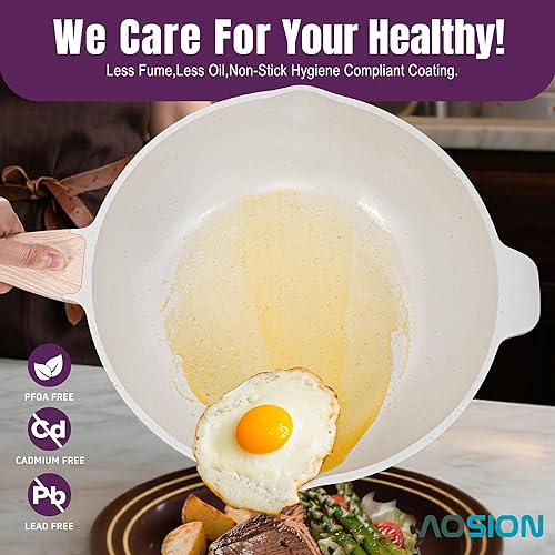 Miniatura 3 de AOSION Sartén profunda de cerámica antiadherente de 12 pulgadas, sartén de 5.5 cuartos de galón con tapa, sartén grande con estante de vapor, cocina