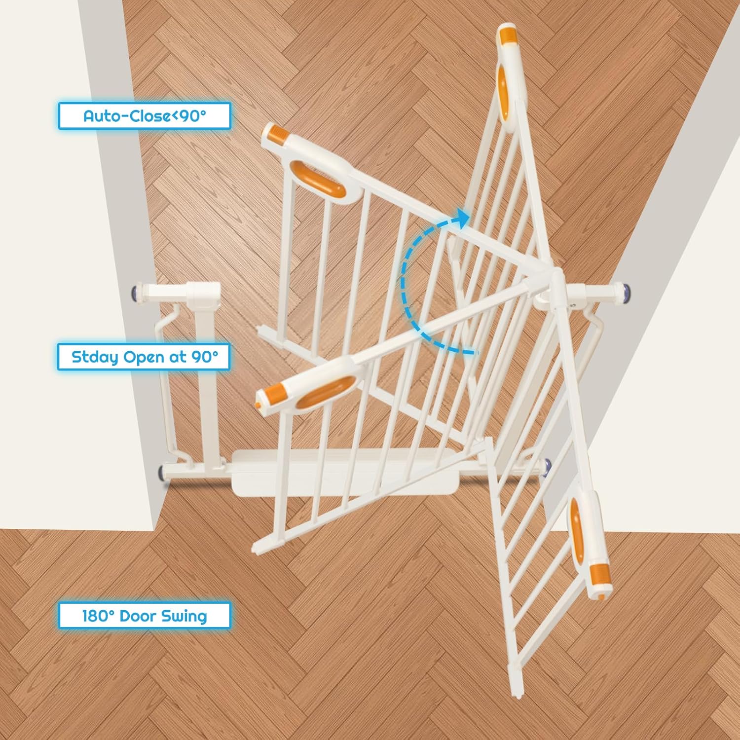 owlie Baby Gate for Stairs 29-33 Inch Wide, Safety House Gate for Baby Pet Gate with Door Pressure Mounting Gates for Kids Toddler Dogs Indoor Stairway Doorway White (30.5'' Tall)
