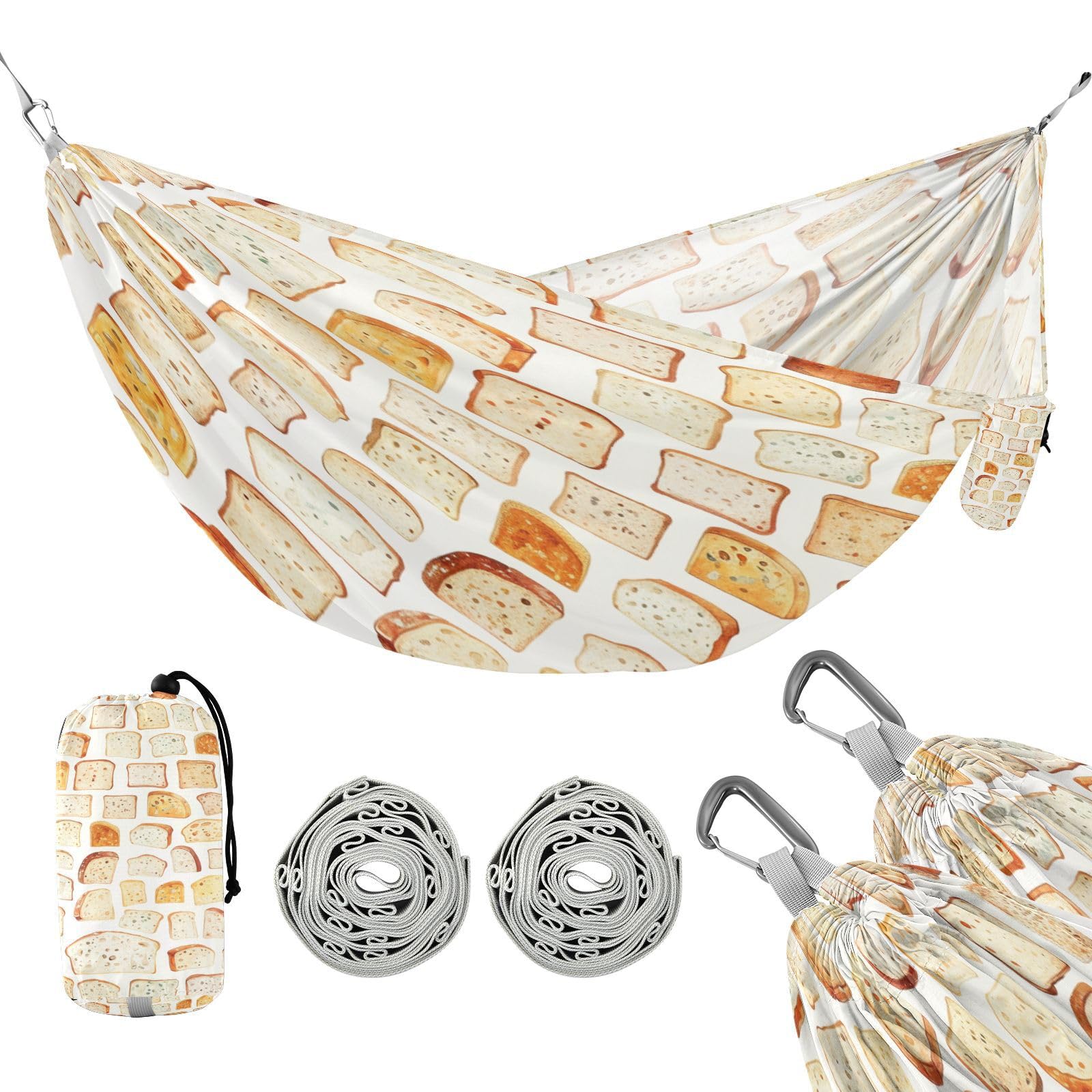 ATTX Watercolor Bread Pattern Camping Hammock - Lightweight & Portable Hammocks, Heavy Duty 330lbs Capacity for Indoor, Hiking, Backpacking, Travel, Backyard, Beach#213