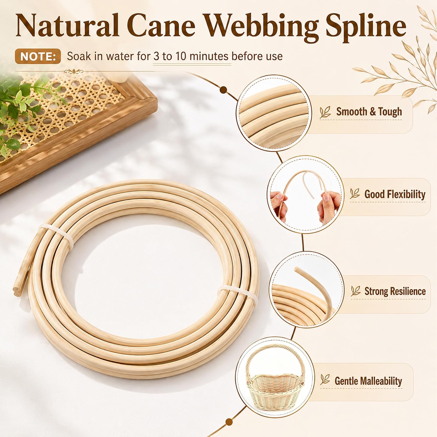 14Pcs Plastic Rattan Repair Kit with Cane Webbing Roll Caning Material