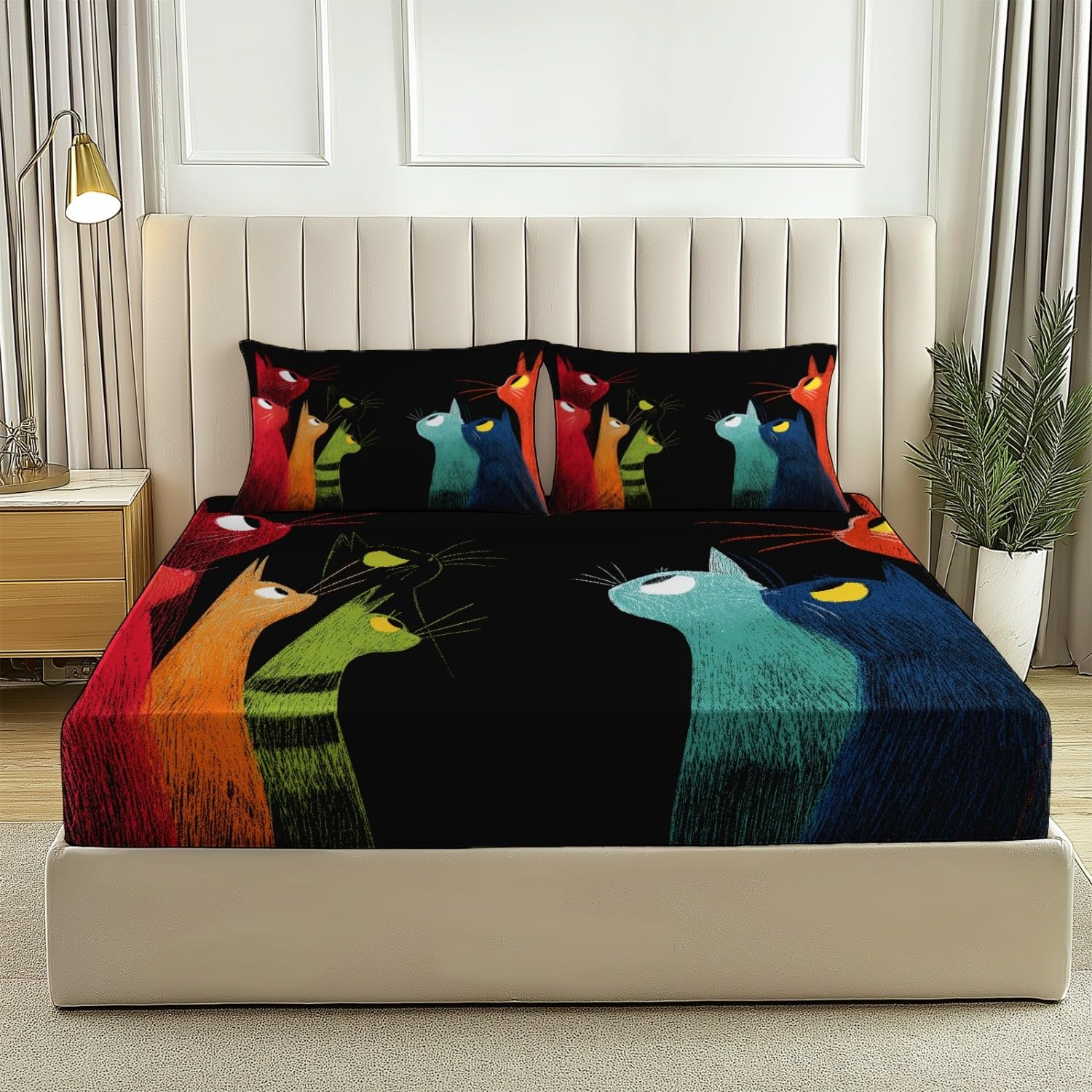 Drap housse 90x200 chaton noir anti-plis avec grand bonnet de 30 cm
