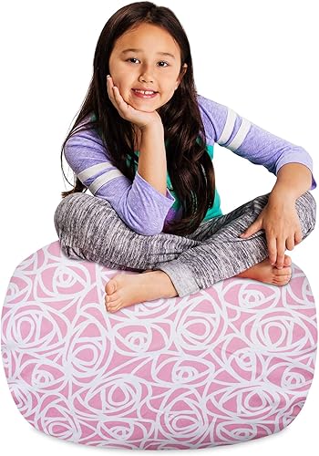 Miniatura 230 de Posh Stuffable - Sillón puff con almacenamiento para niños, contenedor de animales de peluche, organizador de juguetes de niños Lienzo Burbujas Azul