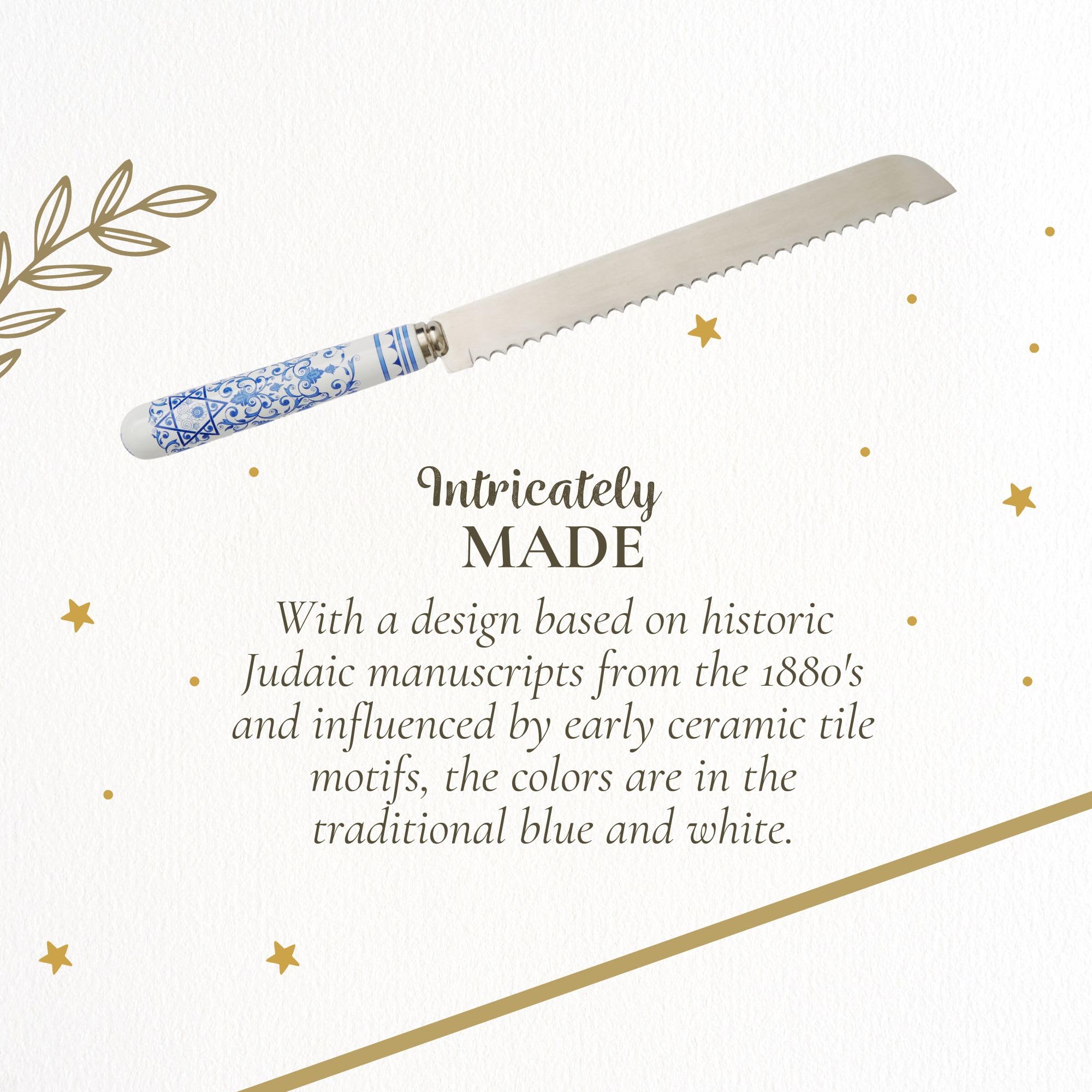 Spode Judaica Challah Knife - Blue & White -6