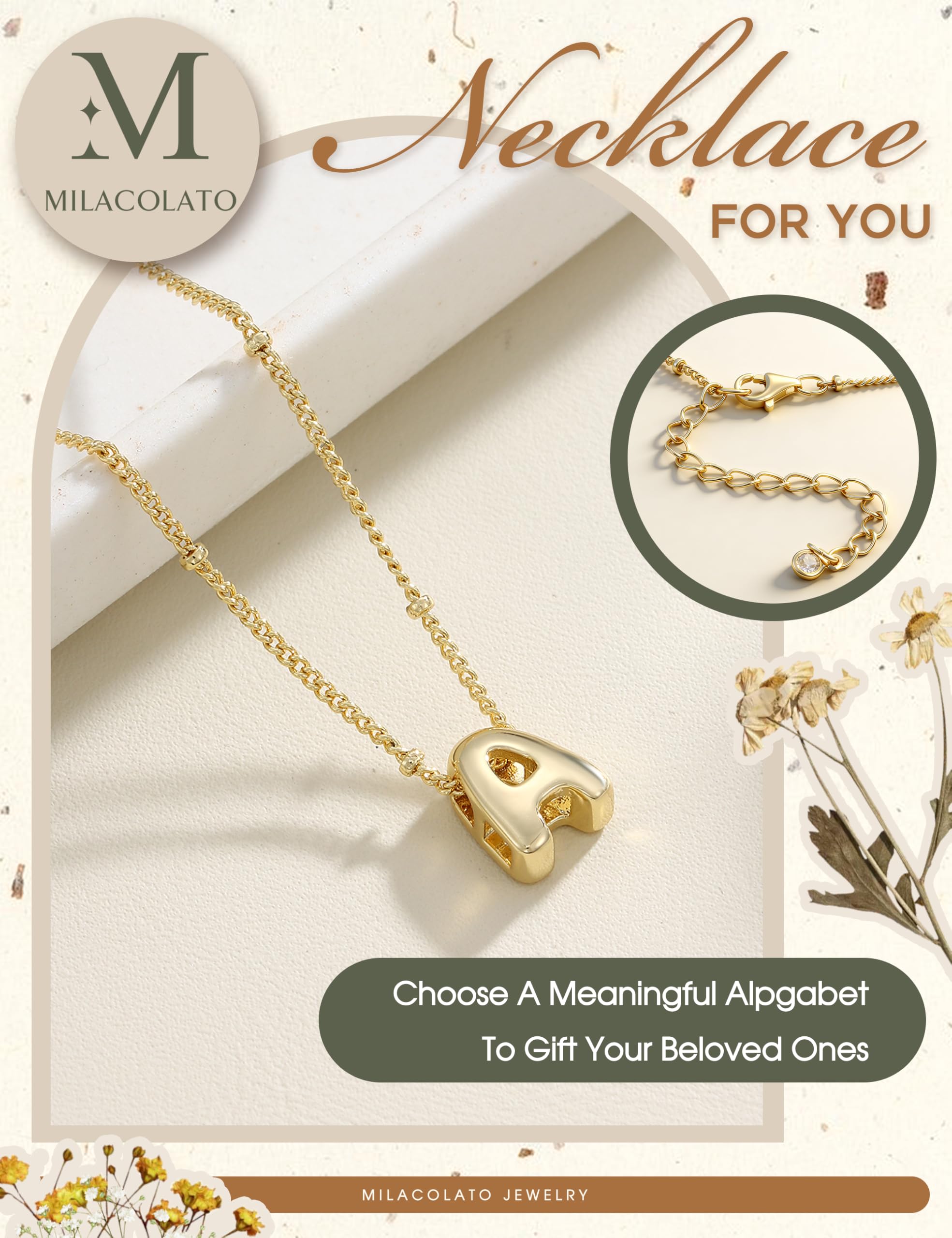 MILACOLATO Collar Inicial Corazón Para Mujer A-Z Collar Personalizado Collana Donna Oro 18K Cadena Plata Collar Nombre Ajustable San Valentin Regalos Originales Para Mujer — view 3