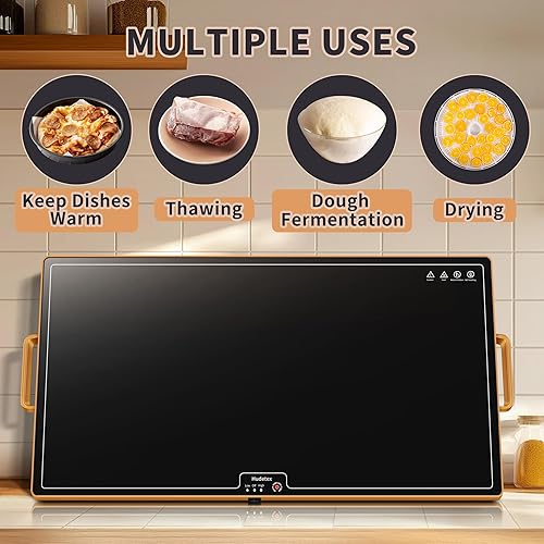 Miniatura 8 de Tapete de calentamiento para alimentos (XXL32 x 18), bandejas de calentamiento para bufés, fiestas y uso diario, calentador de alimentos con control