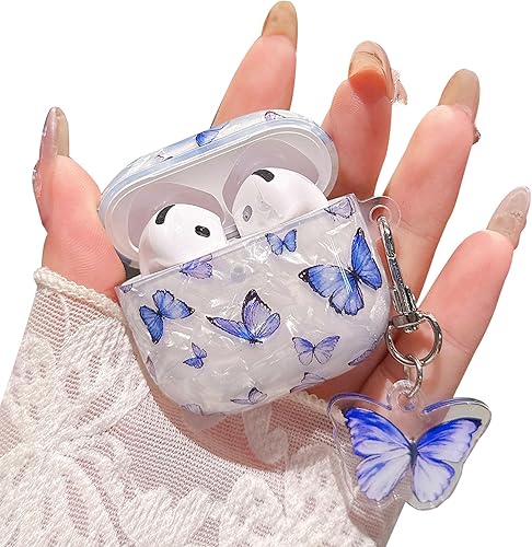 Compatible with Airpods 3rd Generation Case 2021 (NOT for Airpods Pro 2019), PHOEACC Cute Pretty Flower Airpod 3 Case with Shell Pearl Keychain