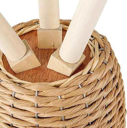 Miniatura 5 de THY COLLECTIBLES Juego de 2 cestas tejidas con forro de plástico y tres patas de madera, 2 cestas de almacenamiento multiusos para plantas, flores,