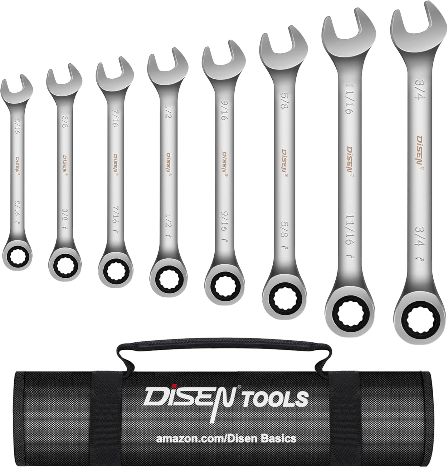 DISEN Ratcheting Wrench Set 8 Pieces SAE 5/16"3/4", Open