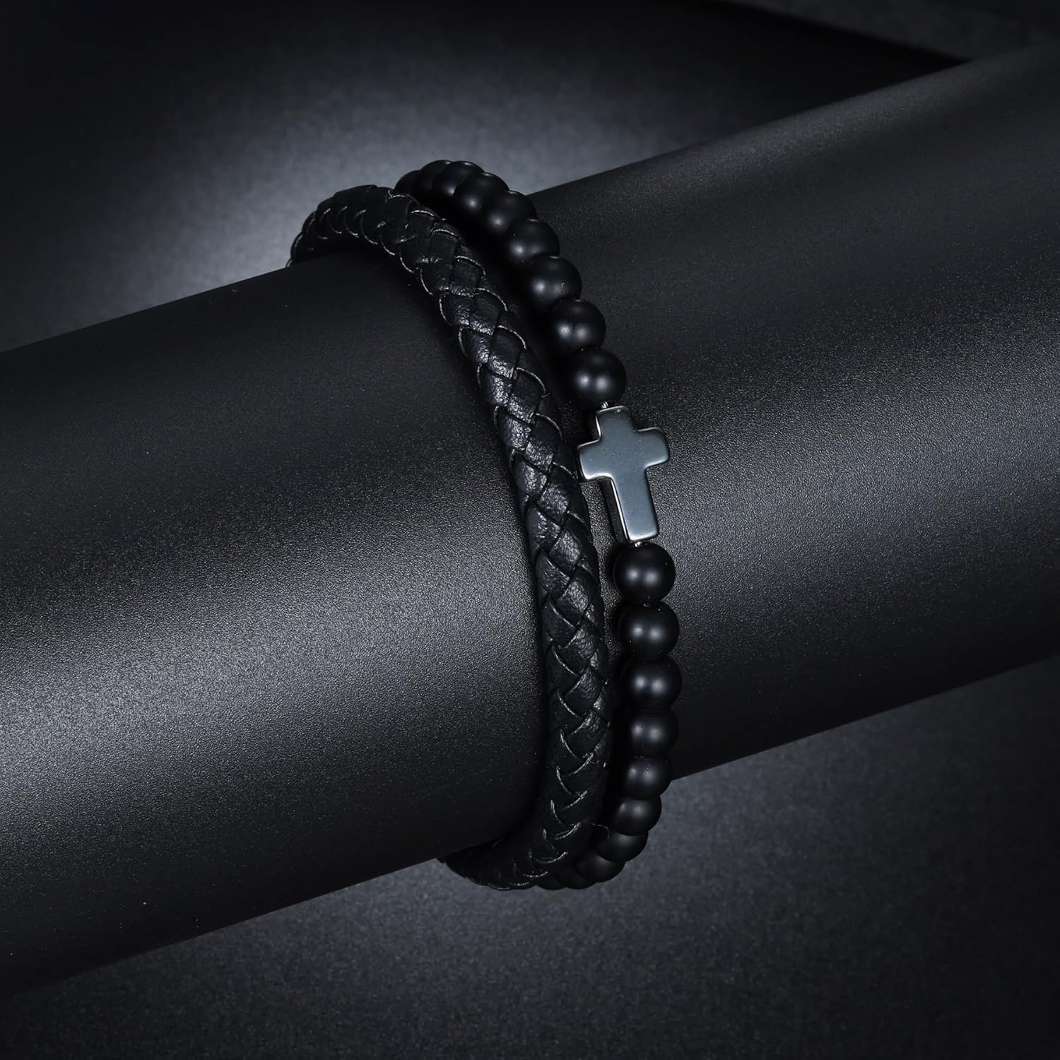 Mens Leather Cross Bracelets Multi-layer Braided Wristband Religious Christian Bracelet Gift for Men - Image 5