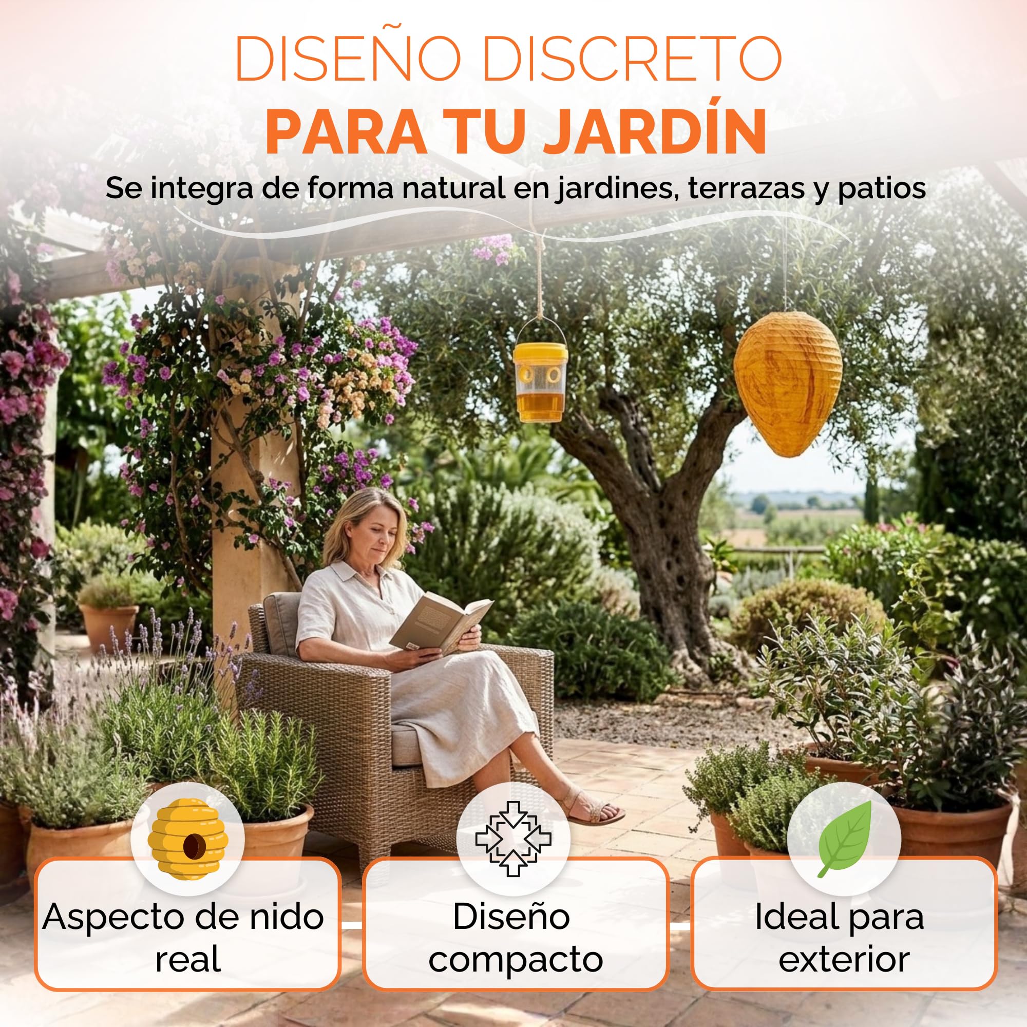 SHELNA Trampa Avispas Exterior, Pack 2, Incluye Nido Repelente + Trampa para Avispas, Reutilizable y sin Químicos para Jardín, Terraza, Piscina, Barbacoas, Colmenas de Abejas y Anti Avispas Exterior
