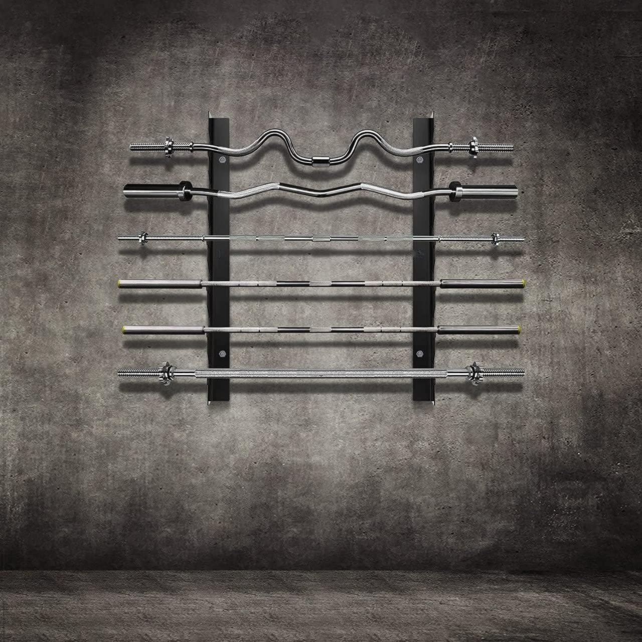 Barbell Rack Bar Storage, Weight Bar Holder| Horizontal Barbell Wall Mount Bar Plate Storage Rack, Holds 6 Barbells