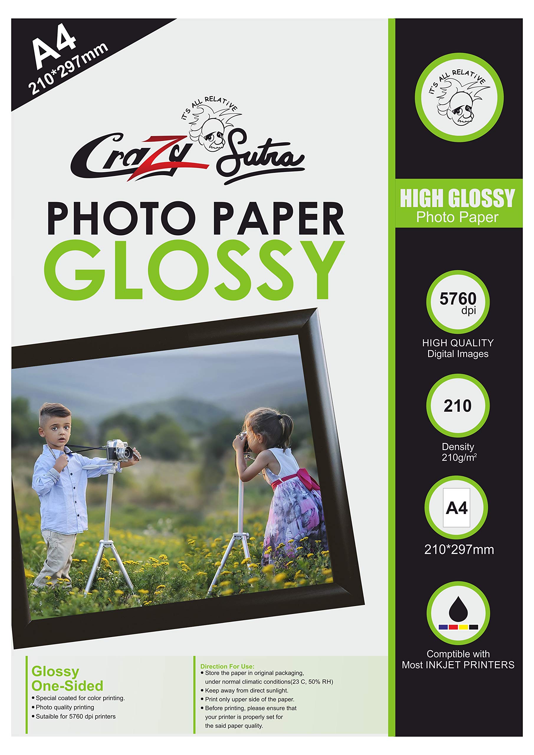 Crazy Sutra 210 GSM HIGH GLOSSY A4 PHOTO PAPER 20 SHEETS [PhotoP210G20PcA]