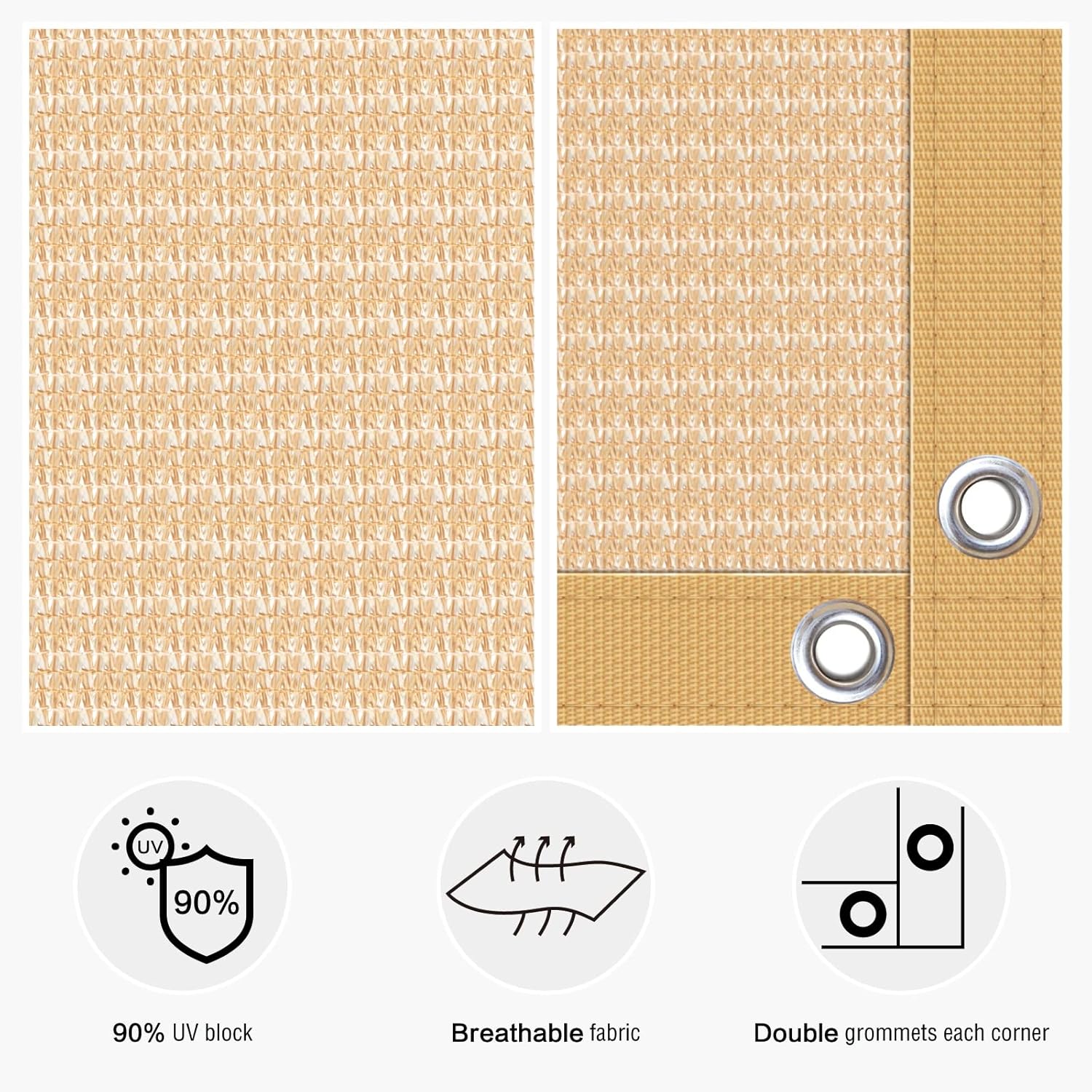 Voticky Sun Shade Cloth Shade Fabric Privacy Screen with Grommets for Patio Garden Pergola Carport Canopy Cover 12' x 12' Wheat