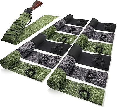 12 Pieces 54 Inch Gun Socks Silicone Gun Case Anti Rust Thick Gun Sleeve Waterproof Fabric Knit Gun Socks with Drawstring Closure Bulk Pack for Long Guns Tactical Accessories(Green, Black, Dark Gray)
