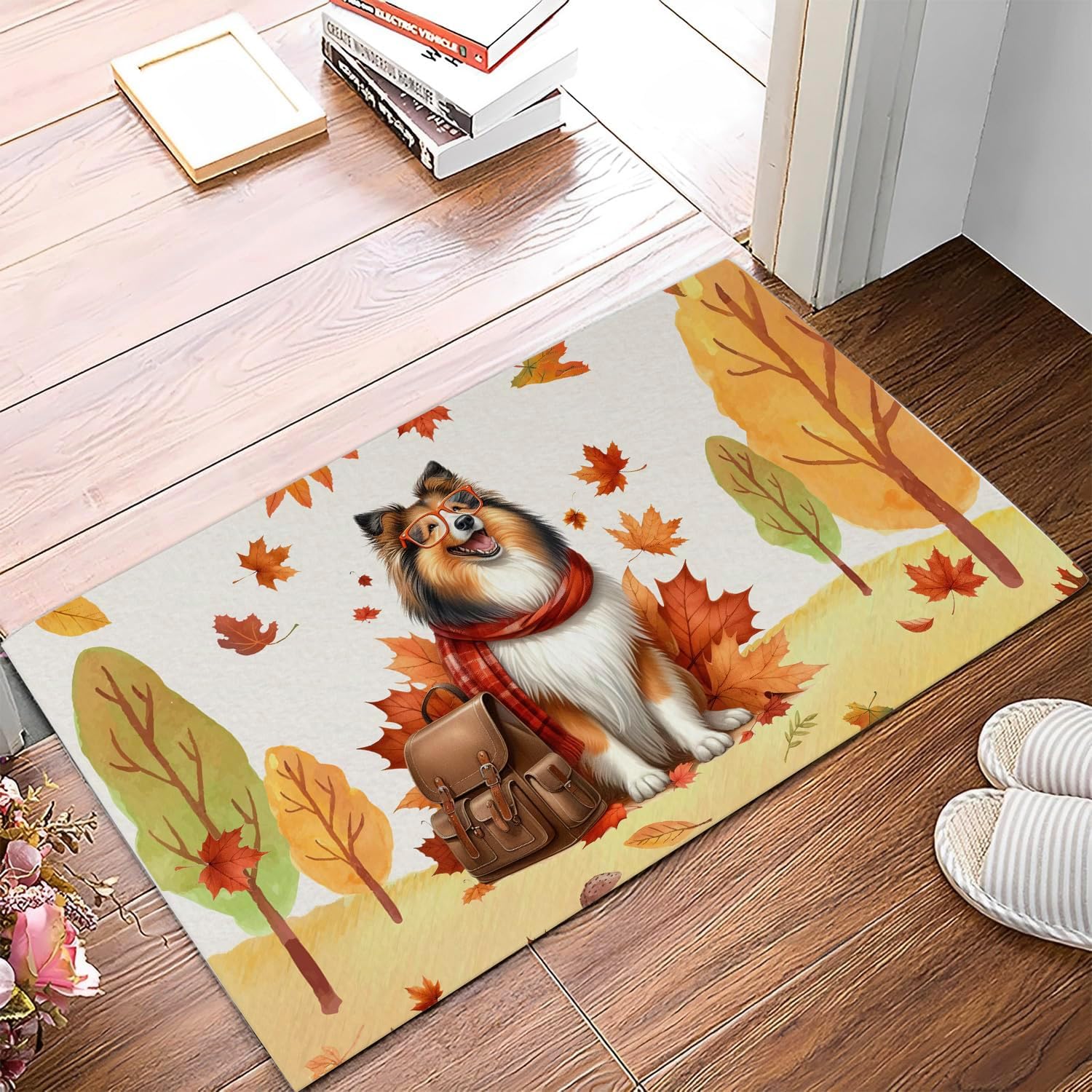 Welcome Fall Collie Enjoys School Time Autumn Fall Leaves Doormat Collie Dog Lover Gifts Idea Indoor Outdoor Welcome Mat - 02013