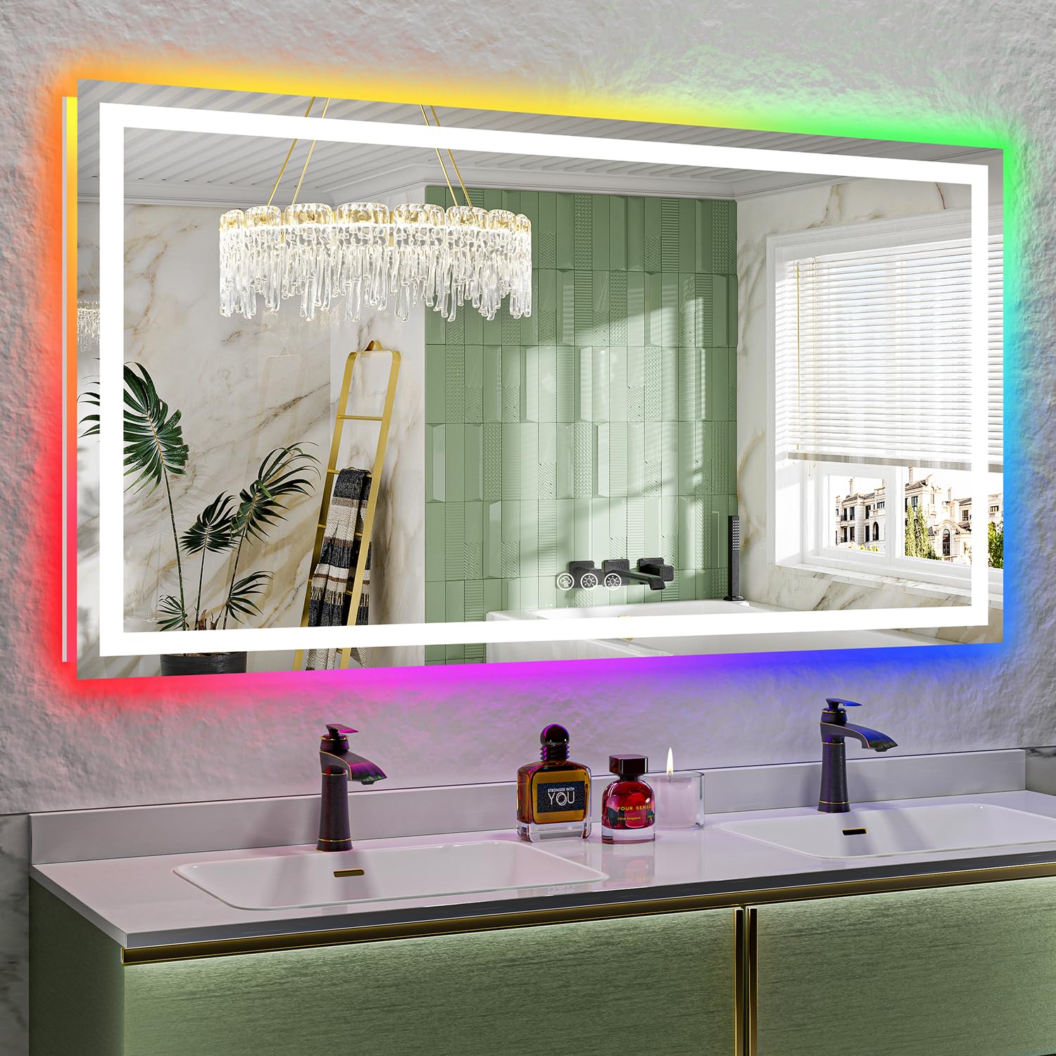 66x36 LED Bathroom Mirror with Lights, RGB Backlit Lighted Mirror