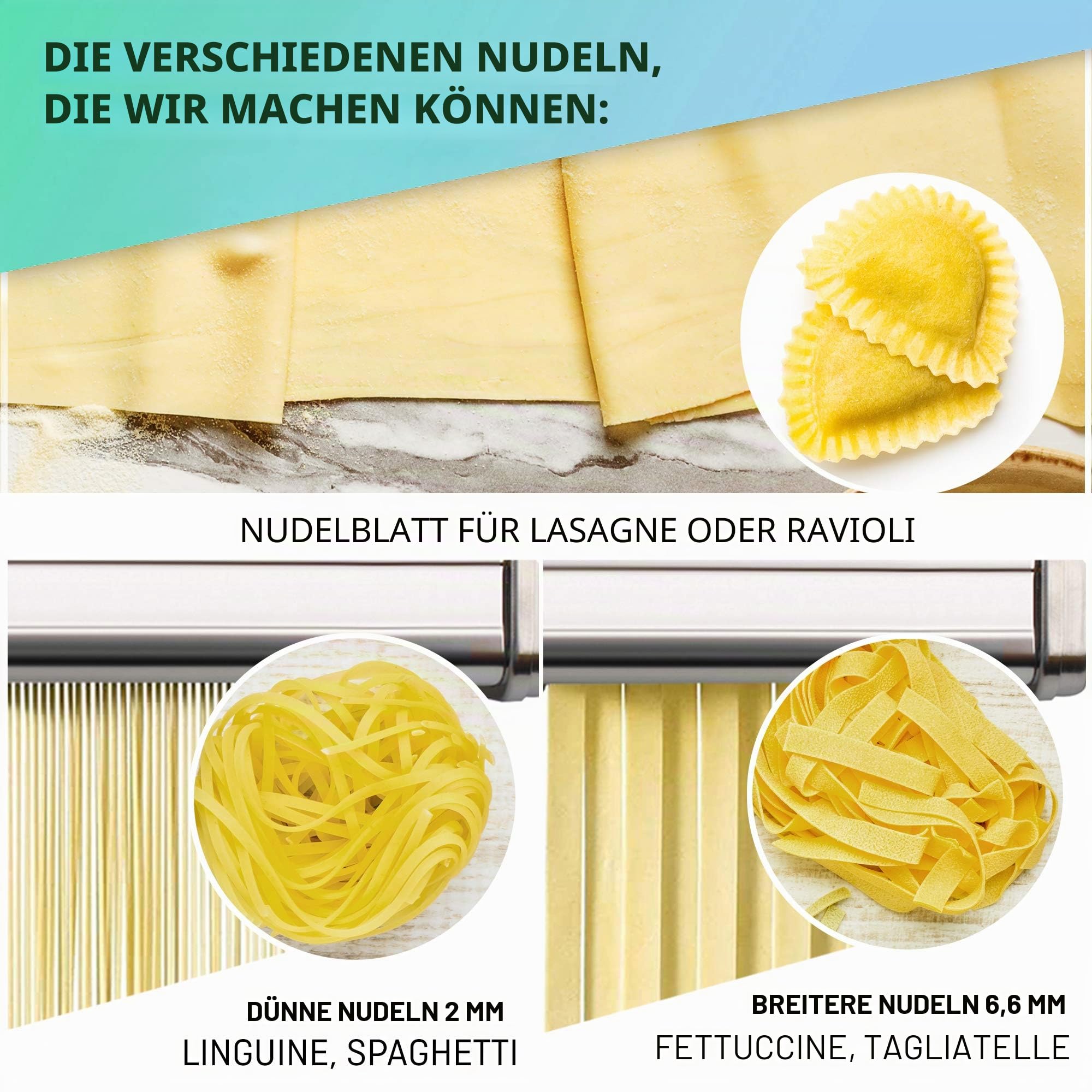 Manuelle Nudelmaschine mit Trockner - Multi-Pasta Edelstahl Rostfrei Italienische Flachteigmaschine 7 stufig einstellbar, scharfem Messer Klemme - Frische hausgemachte Nudeln, Spaghetti, Lasagne