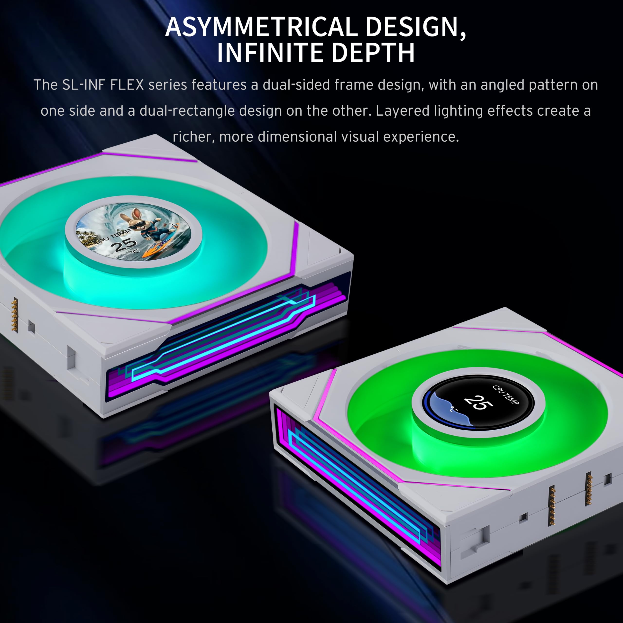 Lian Li UNI Fan SL-INF LCD Flex Ventola ARGB con lama normale da 120 mm (non retromarcia), confezione singola, specchio infinito, controller non incluso, bianco (12SLIND1F1W)