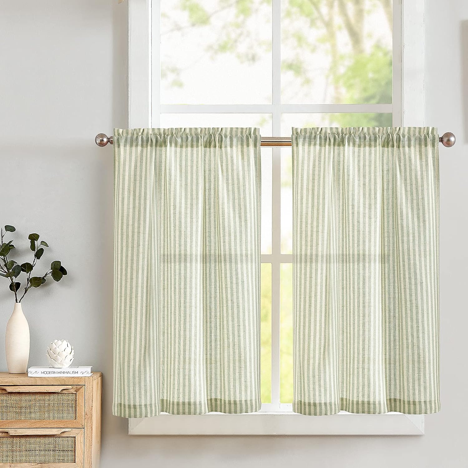 Amazon.com: Lazzzy Kitchen Linen Striped Curtains Green Tier Curatins ...