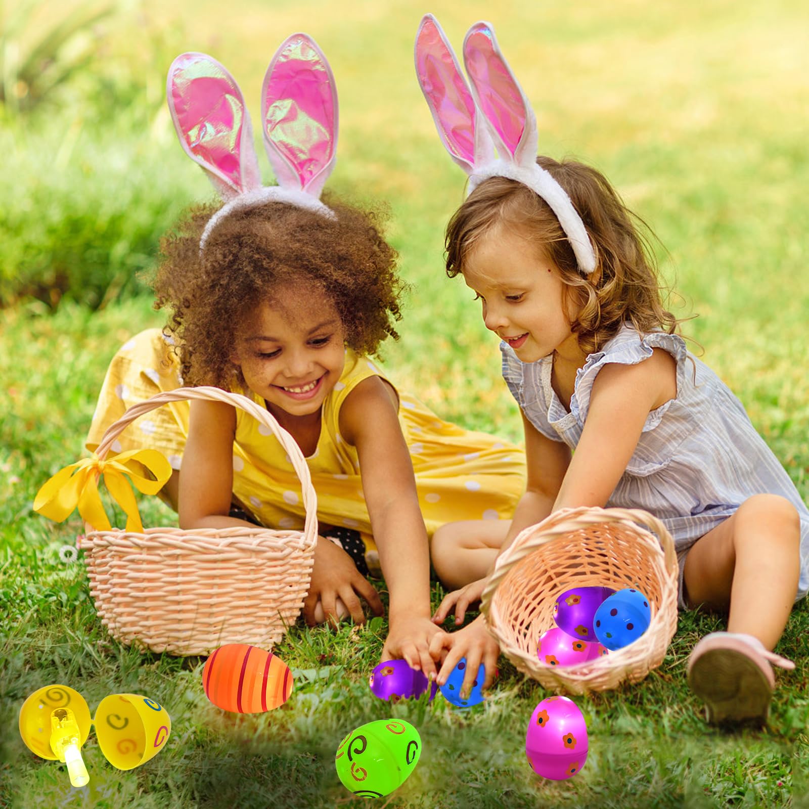 Œufs de Pâques lumineux pour enfants - Lot de 6 avec lumière doigt, décoration Pâques plastique