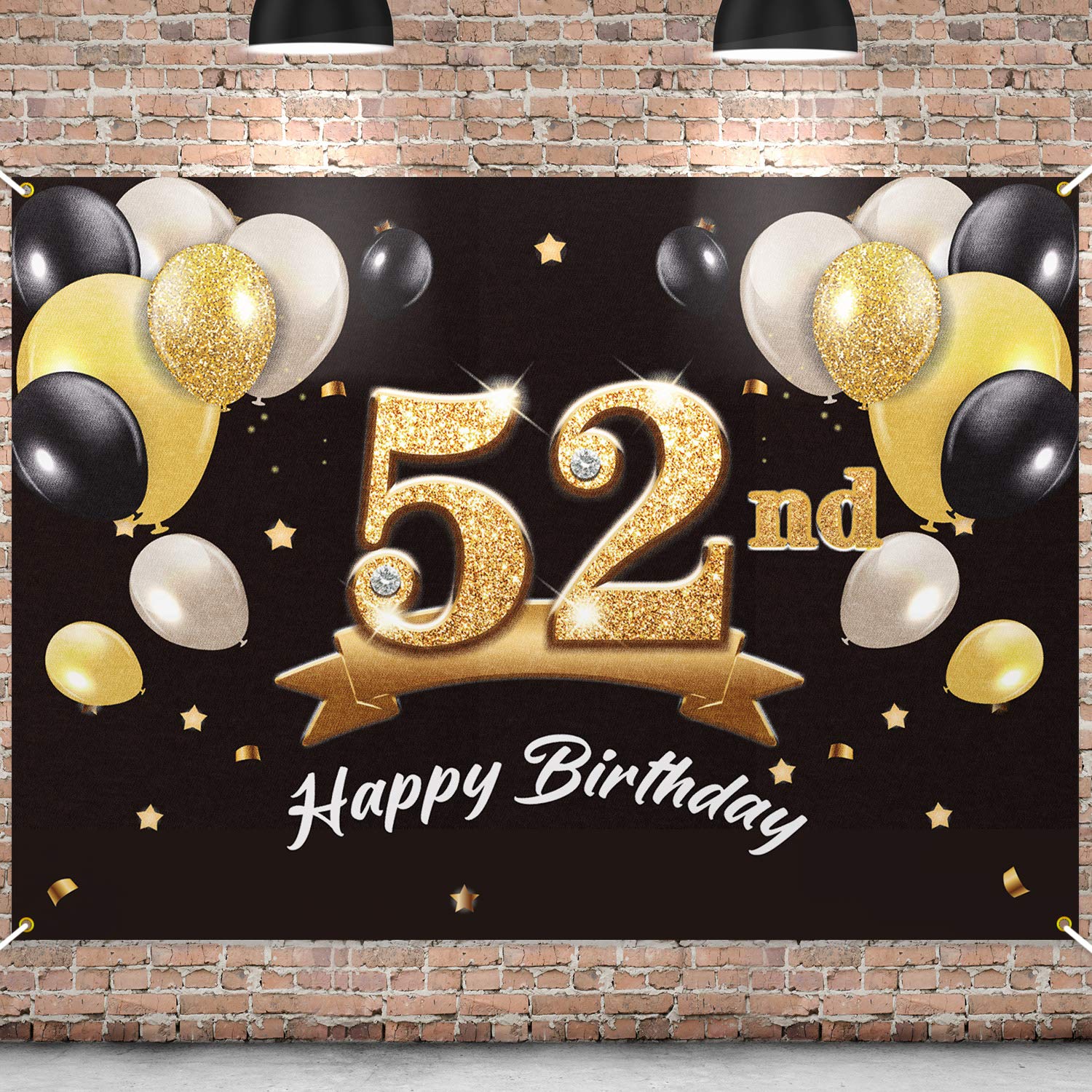 PAKBOOM Happy 52nd Birthday Banner Backdrop - 52 Birthday Party Decorations Supplies for Men - Black Gold 4 x 6ft
