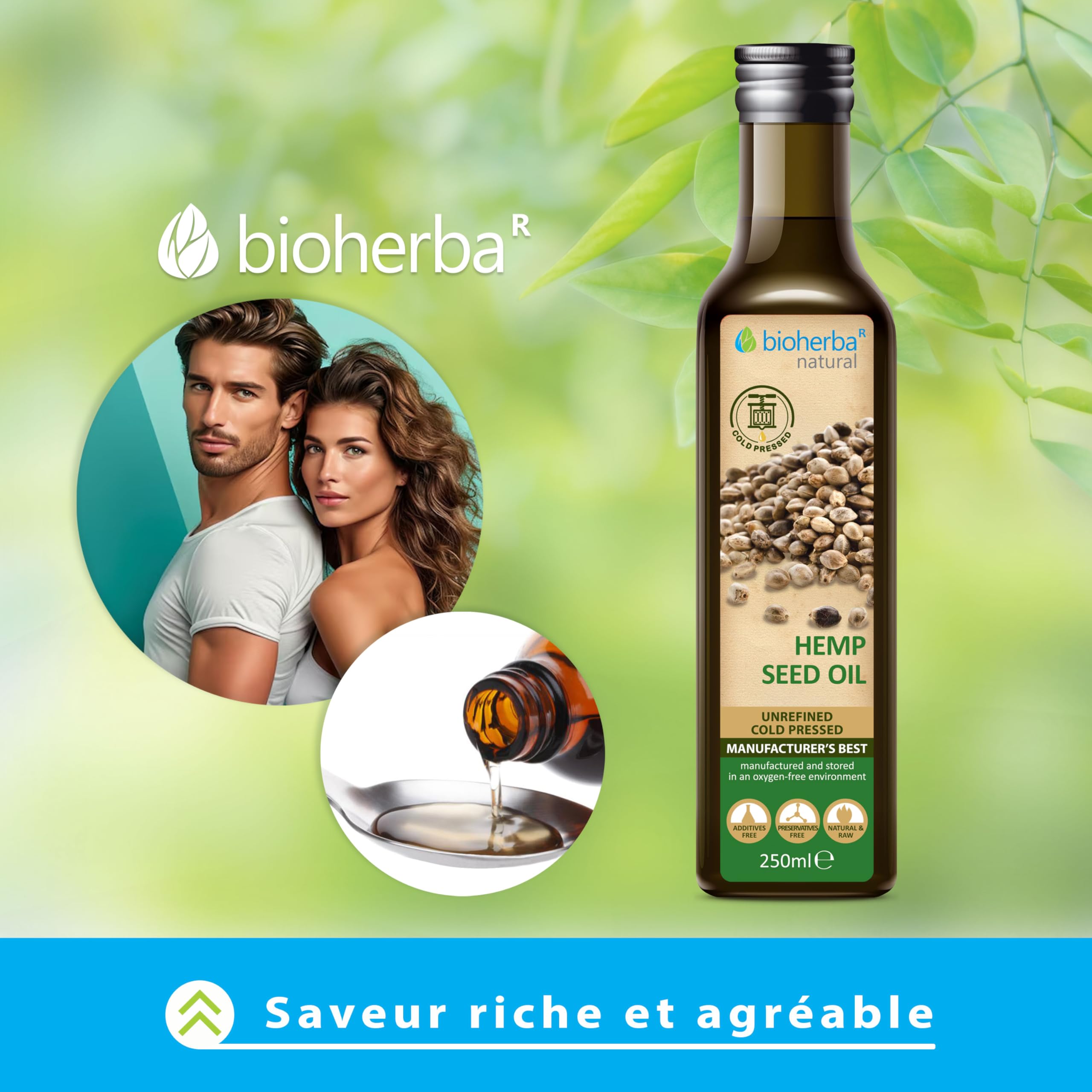 Huile de chanvre 250 ml – Huile végétale naturelle et pressée à froid | BIOHERBA