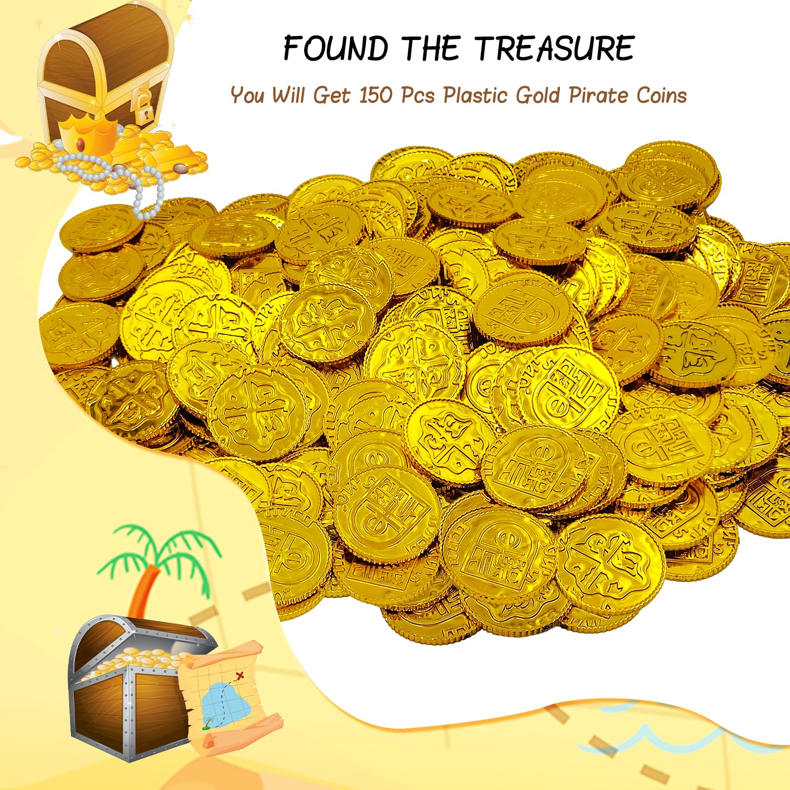 100 Gold Pirate Coins – Perfect For Birthday Parties, Treasure Hunts, & Piñata Fillers