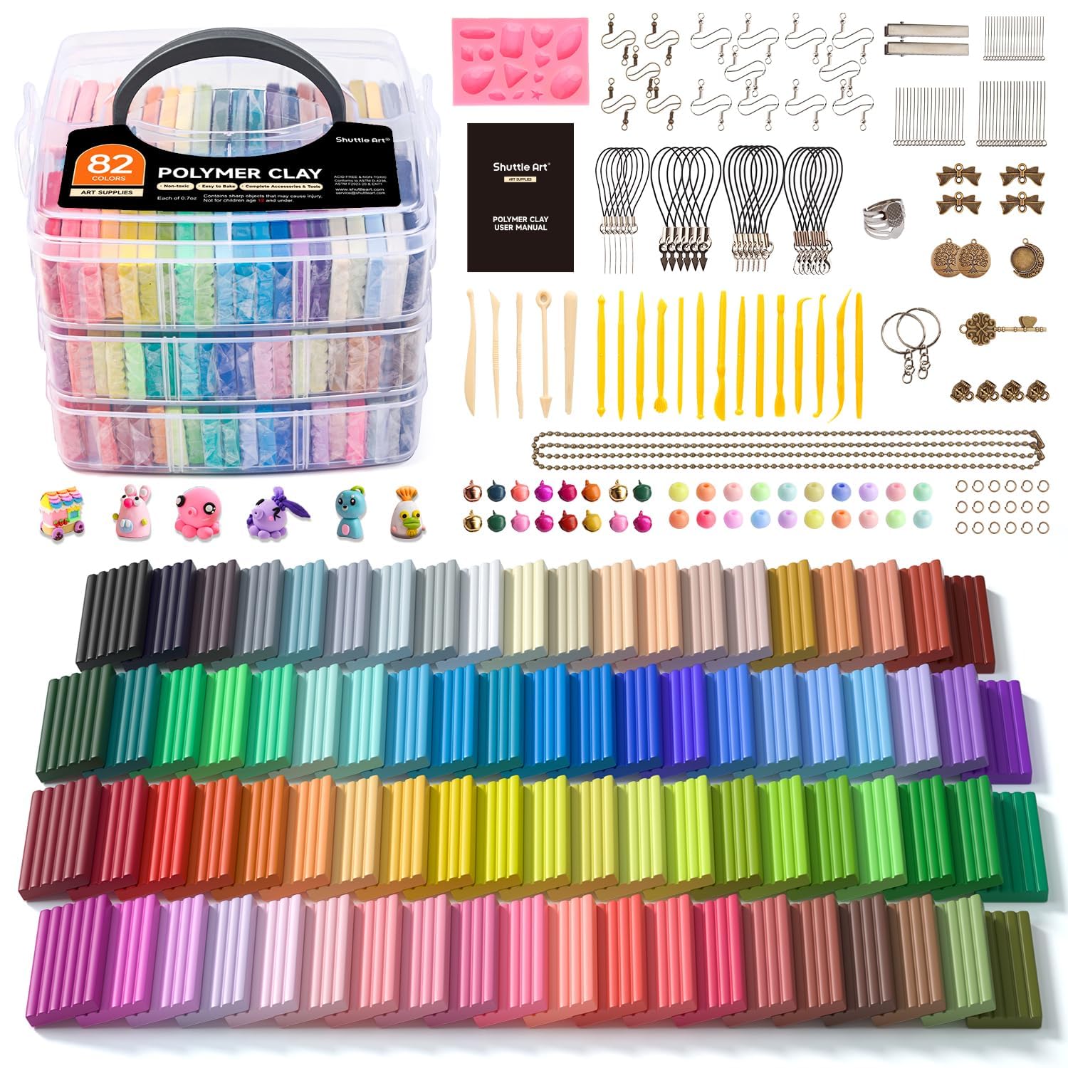 Polymer Clay, Shuttle Art 82 Colors 1.2 oz/Block Oven Bake Modeling Clay Kit with 19 Sculpting Clay Tools and 16 Kinds of Accessories, Non-Stick, Non-Toxic, Ideal DIY Art and Craft Gift for Kids