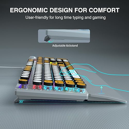 Miniatura 7 de AULA F2088 - Teclado mecánico estilo máquina de escribir, retroiluminación LED arcoíris, interruptores azules clicky, reposamuñecas extraíble,