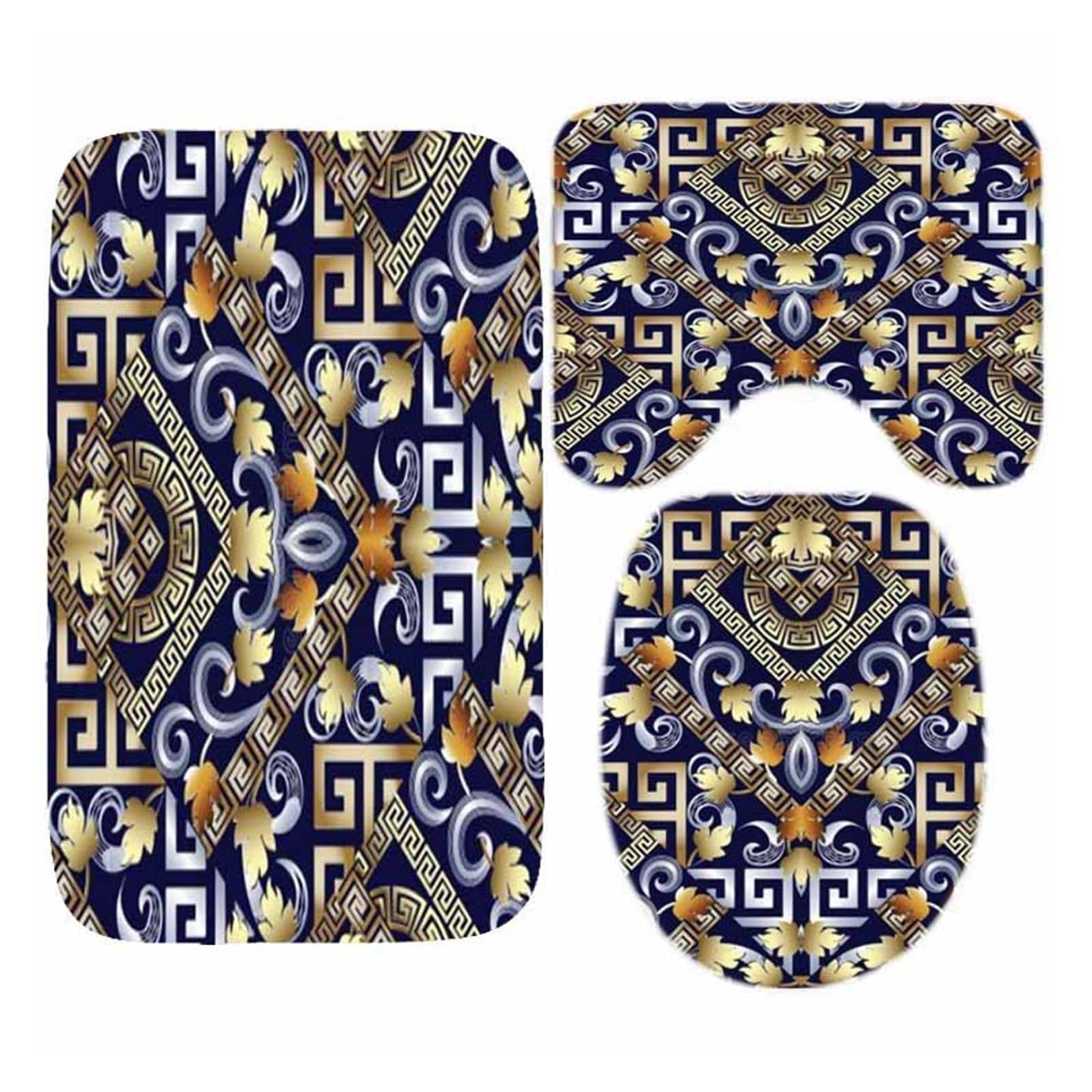 GSJNHY Pattern Shower Curtain and Rug Set Abstract Geometric Bathroom Mats Rugs Toilet Decor Mat (Color : YLQ3046-3PCS Set 26)