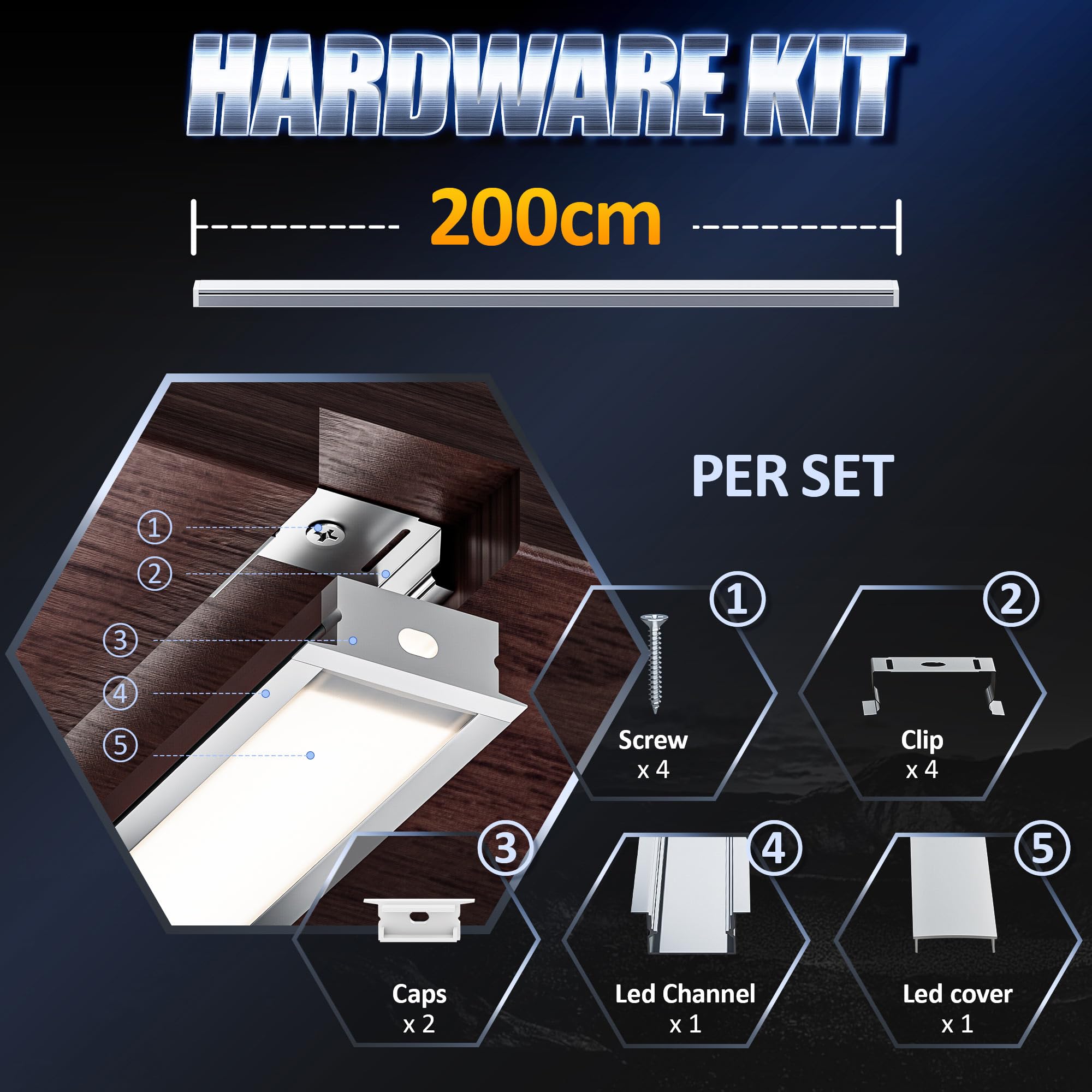 Profilé Alu pour Ruban LED 30 x 2m, Profilé Aluminium LED pour Plafonds Forme en U L2000 x 26,7 x 10 mm, Canal Led et Diffuseur LED avec Embouts, Clips de Montage en Métal