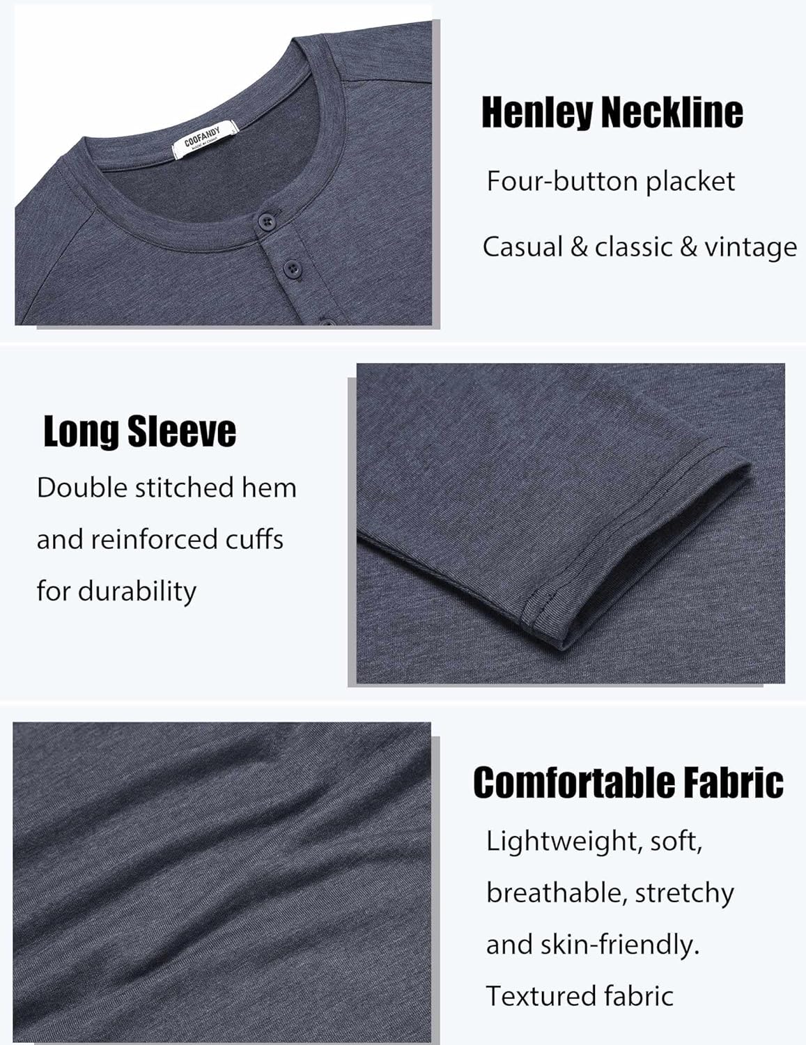 COOFANDY Men's Henley Shirts Long Sleeve T-Shirt Lightweight Fashion Casual Pullover Tee Shirt - Image 6