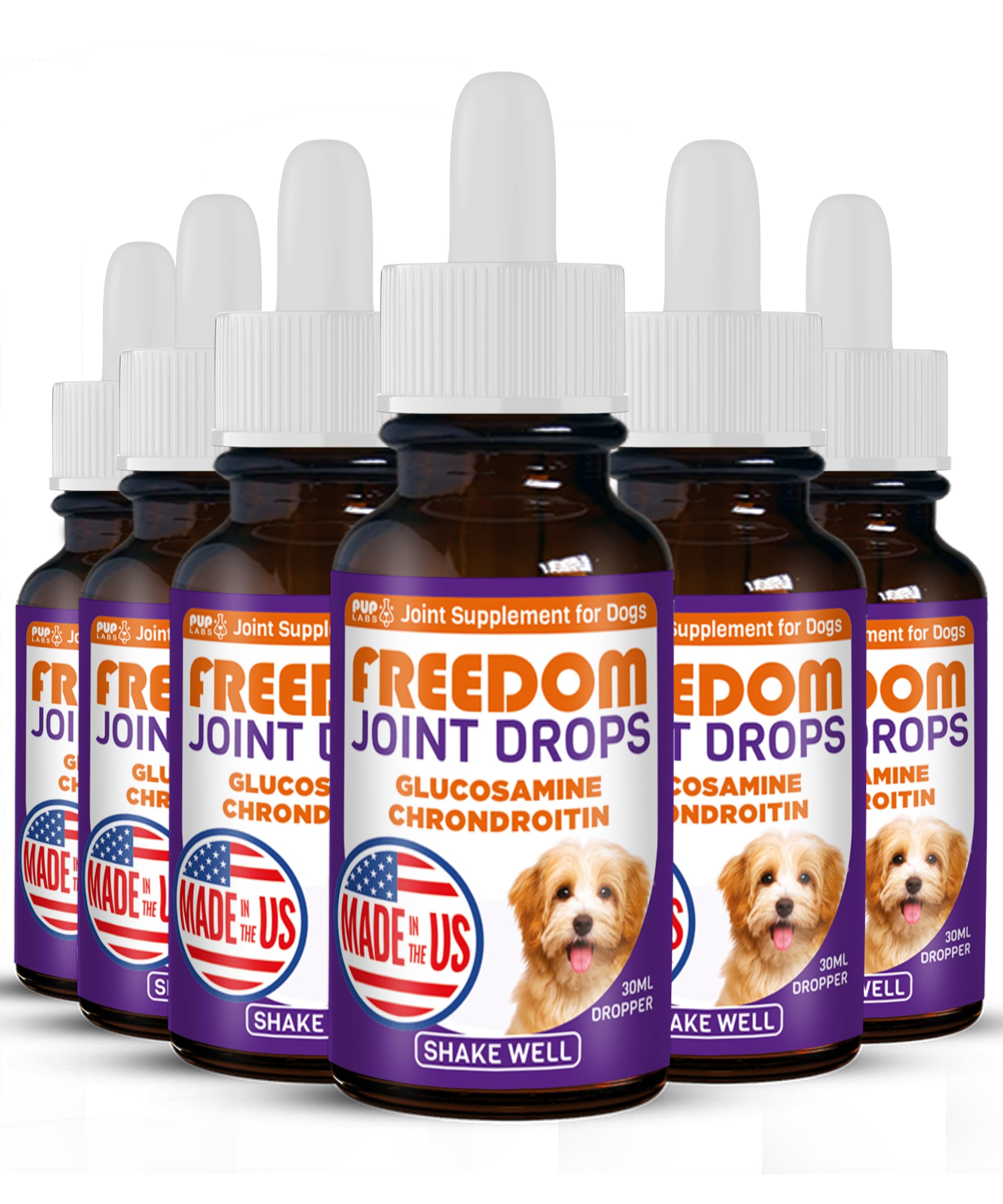 Freedom Joint Drops - Dog Joint Support Supplement with Human-Grade Ingredients - No Fillers, Preservatives, Additives, or Artificial Ingredients, 6 30 ml Droppers