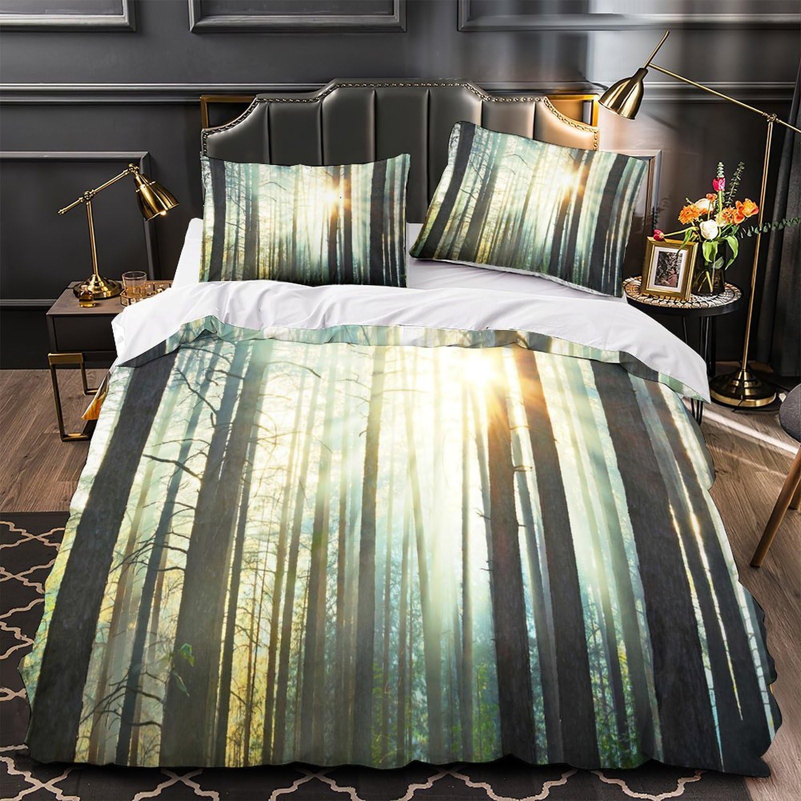 MMDASBVPE Forest Sunrise Quilt Cover 3D Print Machine Washable 3 Pieces Bed Set Hidden Zipper Comforter Cover Extra Soft Hypoallergenic for Adults Kids Teens Women Youth Single（140x200cm）