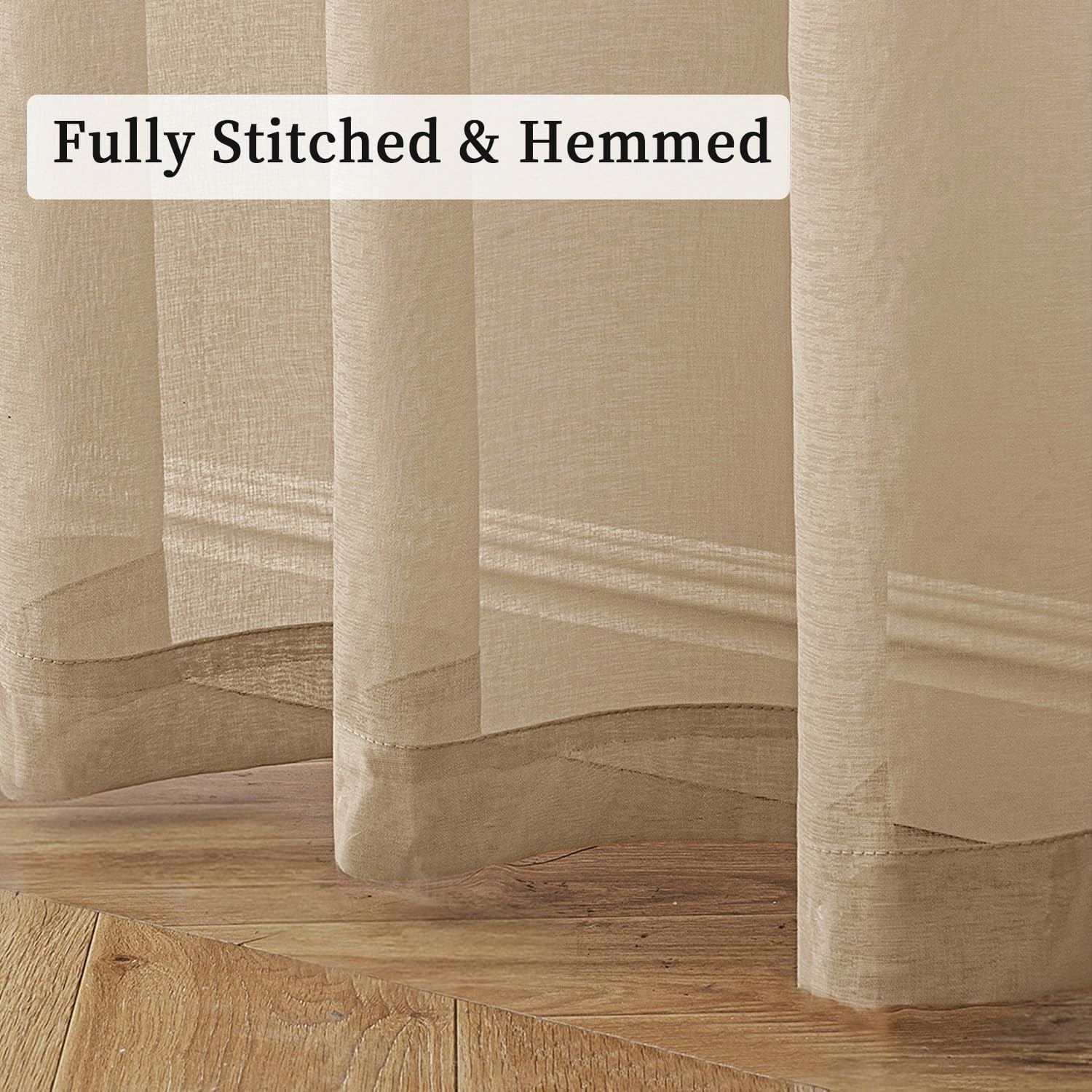 MIULEE 2 Panels Beige Khaki Sheer Window Curtains Elegant Grommet Top Window Voile Drapes/Treatment Linen Textured Panels for Bedroom Living Room (54X96 Inches)