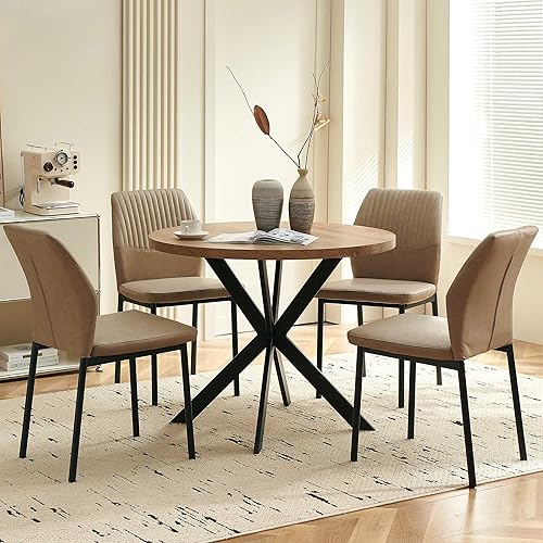 Miniatura 6 de Juego de mesa de comedor redonda de 37 pulgadas para 4, moderno juego de café de cocina de círculo pequeño para apartamento, sala de estar, oficina,