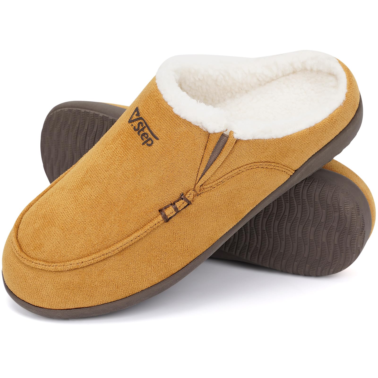 V Step Orthopedic Arch Support Slippers for Men Moccasin Loafer Style with Orthotic Support for Plantar Fasciitis Indoor