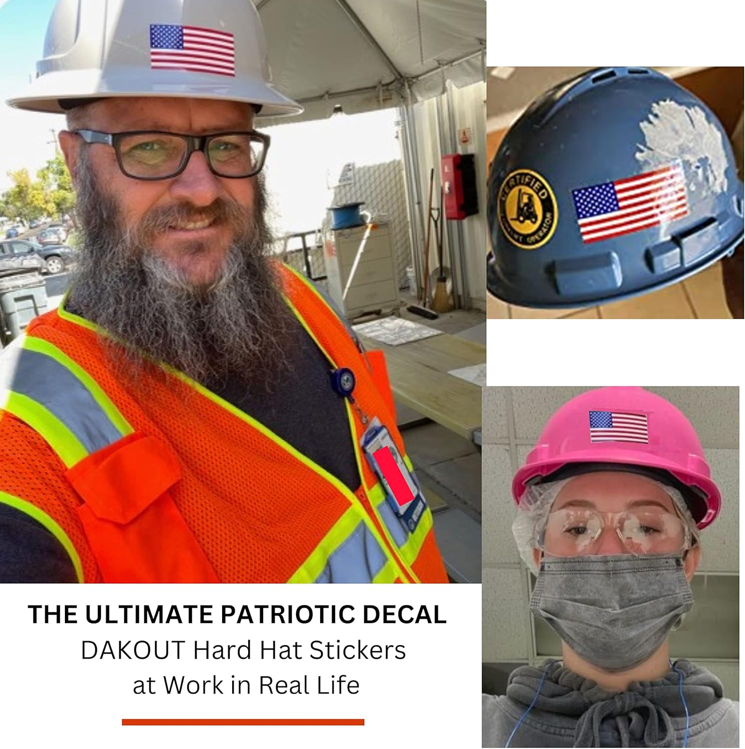 American Flag Hard Hat Stickers (3pack) Waterproof Heavy Duty Vinyl Decals for Helmets Curved Surface Fit Made in USA 1.5 x 2.9 inches