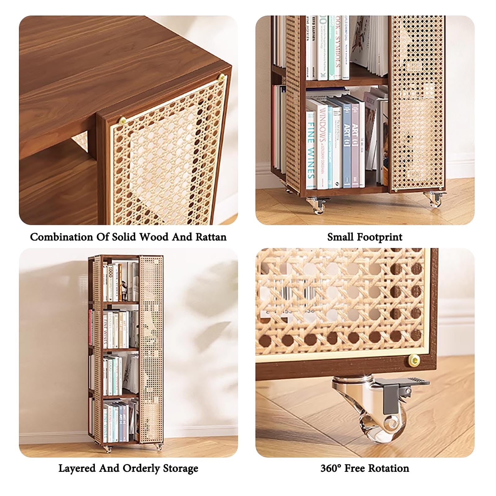 Amazon｜籐製回転式本棚 5段 360° 絵本棚 大容量 ミック収納棚 車輪と