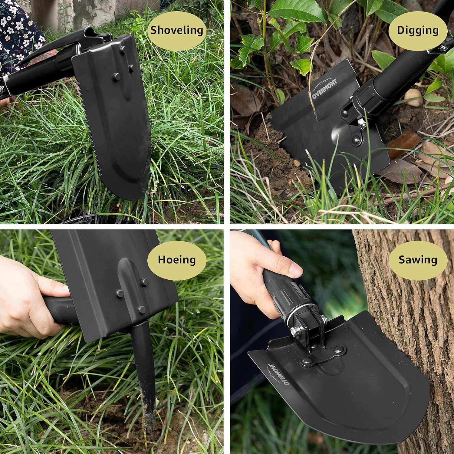 OVERMONT Military Folding Camping Shovel High Carbon Steel Entrenching