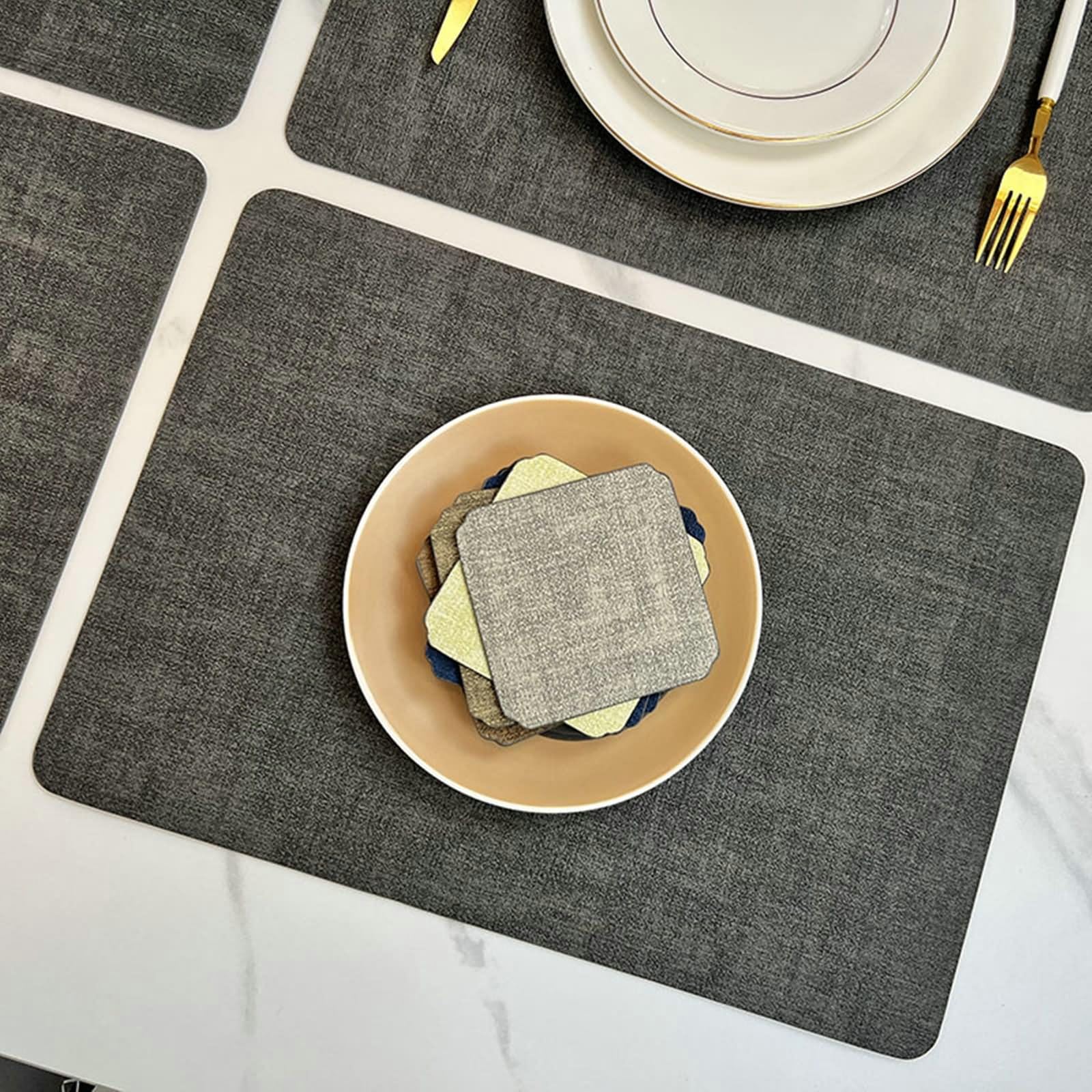 4er Set Tischmatte für Couchtisch, Table Mat Leather 30x43cm Zweifarbiges Rechteck Dunkelgrau Braun