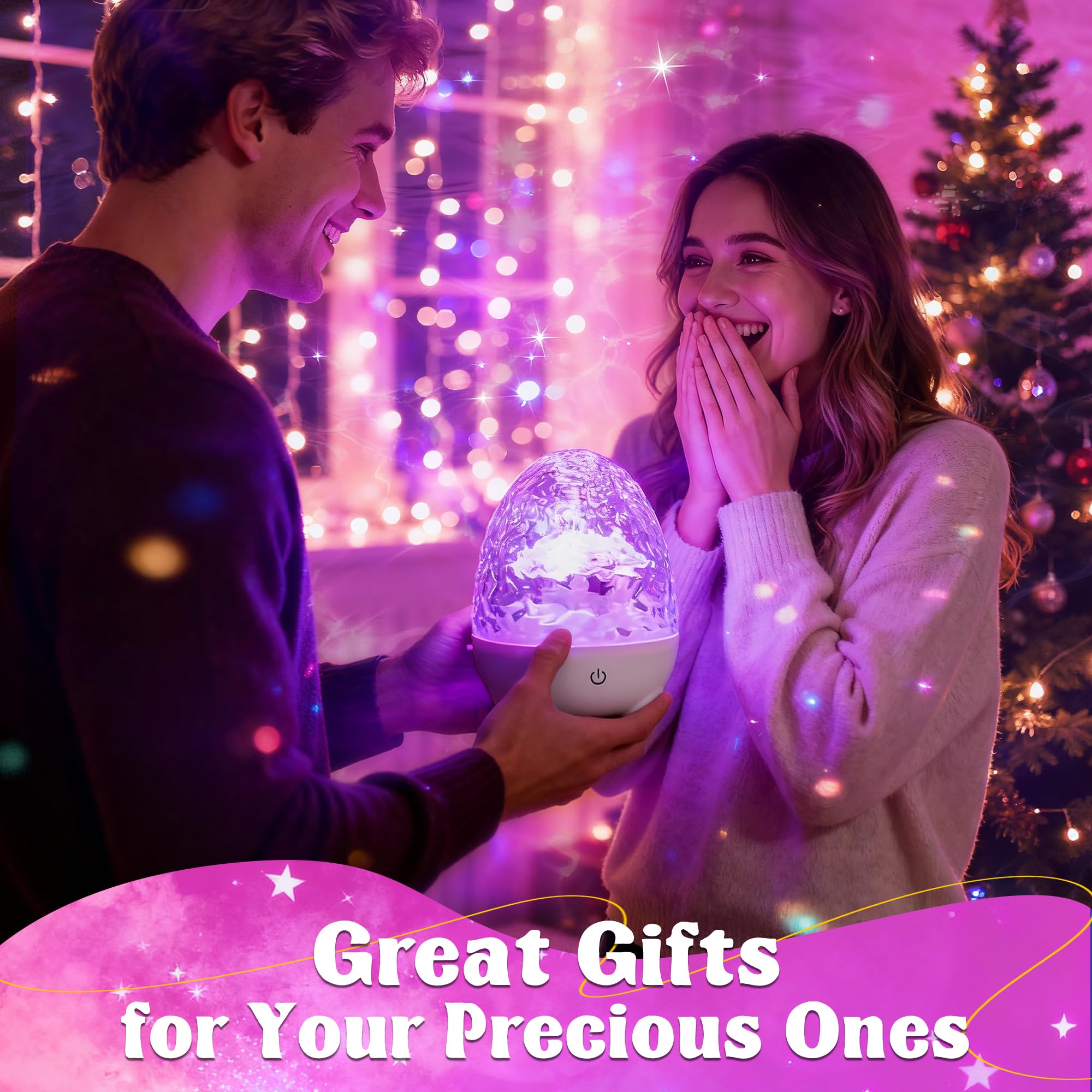 cambk Waterproof Shower Light for Inside Bathroom, Egg-Shape Rechargeable Kids Bath Light, RGBW 13 Color Changing Shower Lamp Ocean Wave Projector Mood Night Lighting