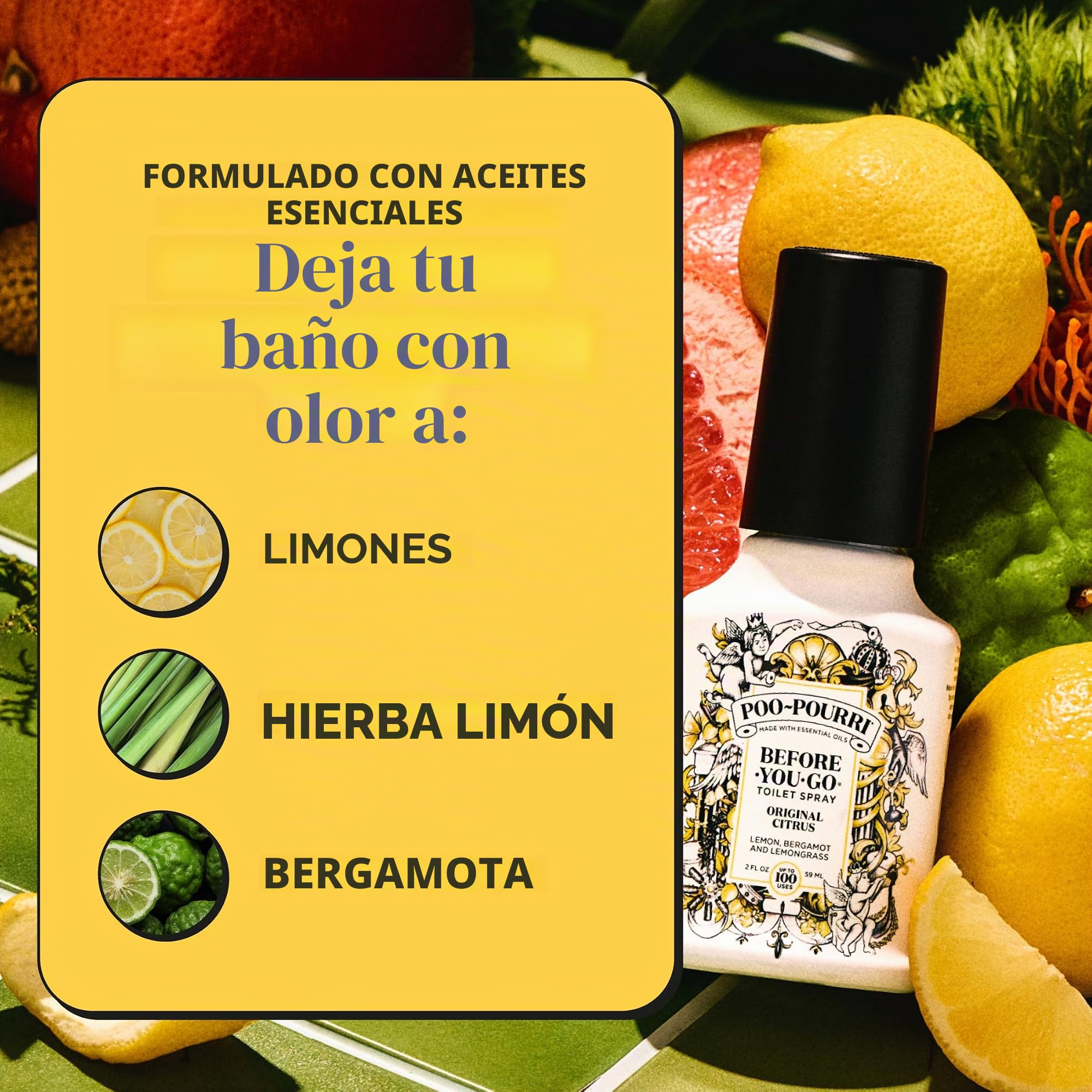 Poo-Pourri El Perfume para Inodoro Before-You-go, El Único Spray De Inodoro 100% Natural De Aceites Esenciales, Original Citrus, 59 ml