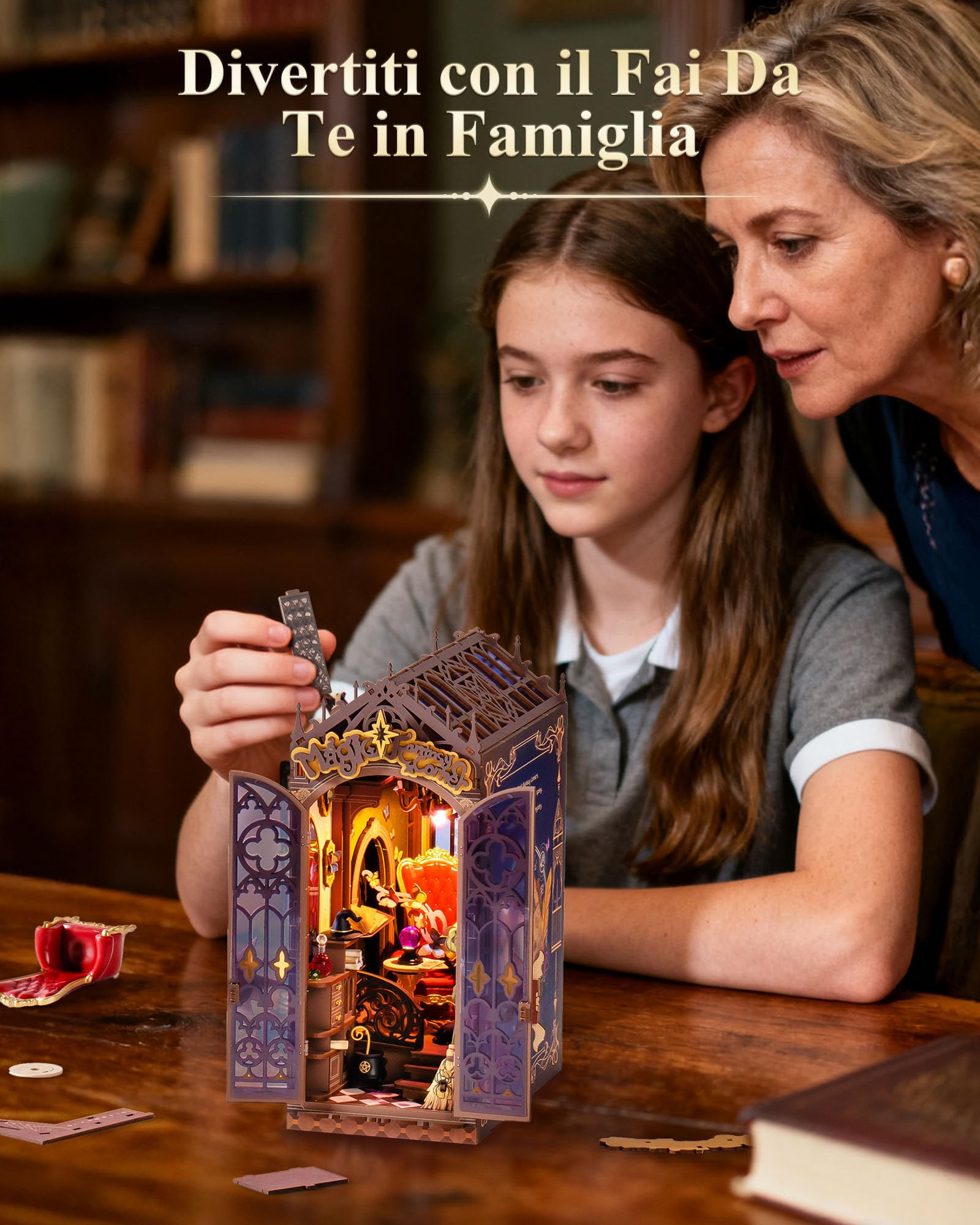 Rolife Book Nook Kit Miniature da Costruire DIY Booknook Rincón de Fantasía Mágica 3d Puzzle Legno con Luci Decorazione Libreria Casa Modellismo da Costruire Adulti Diorama Modellismo