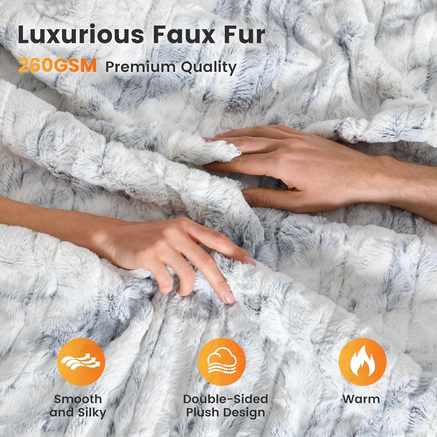 WOOMER Heated Blanket Full Size 77" x 84", Electric Blanket with 0.5-12 Hours Timer & 10 Heating Levels, ETL Certified, Marble Blue Double-Sided Faux Fur, Over-Heat Protect, Machine Washable - Image 2