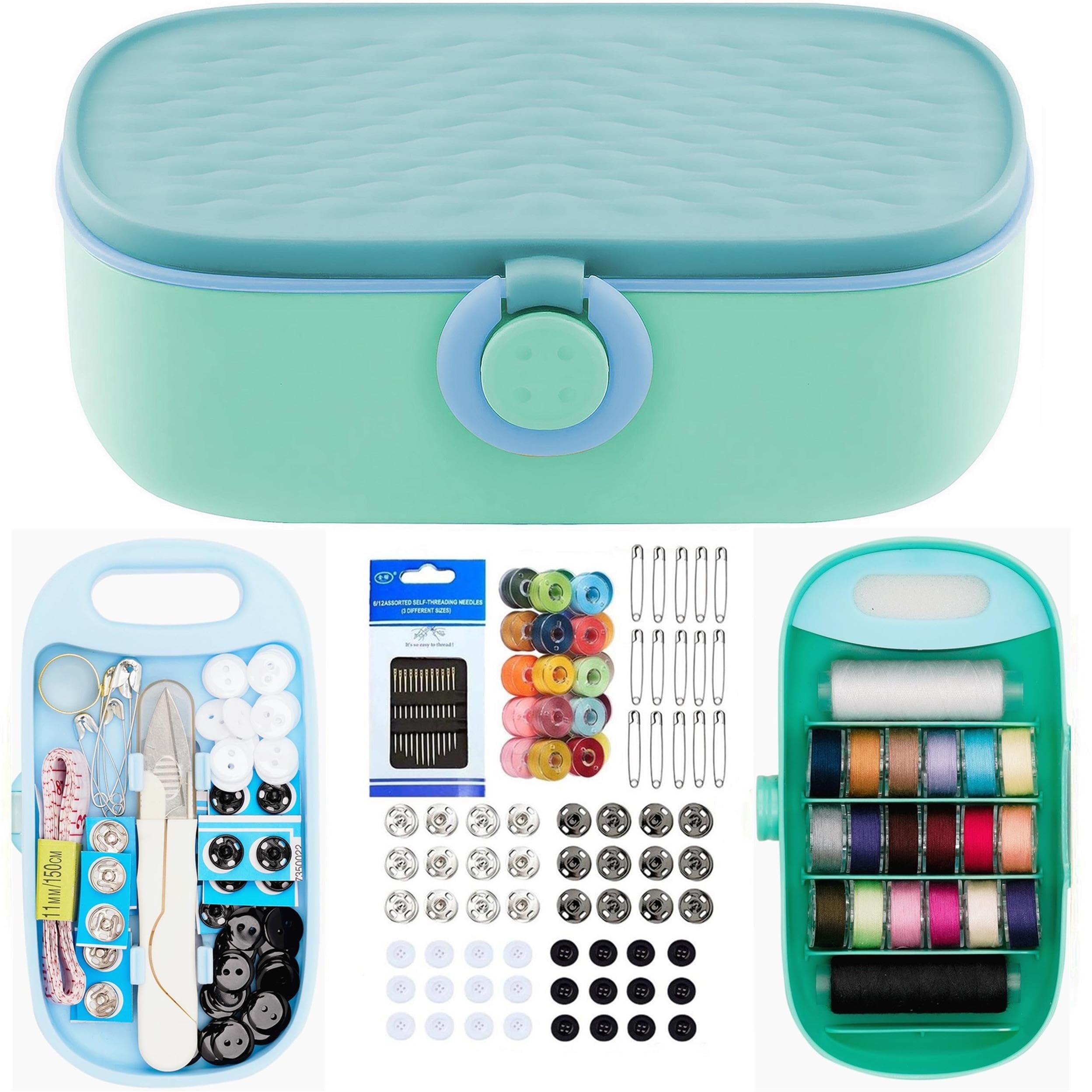 WANSHUNLMI Kit de proyectos de costura, 140 piezas de suministros de costura familiares de viaje, kit de reparación portátil para viajeros, kit de costura para viajeros, accesorios de hilo de coser,