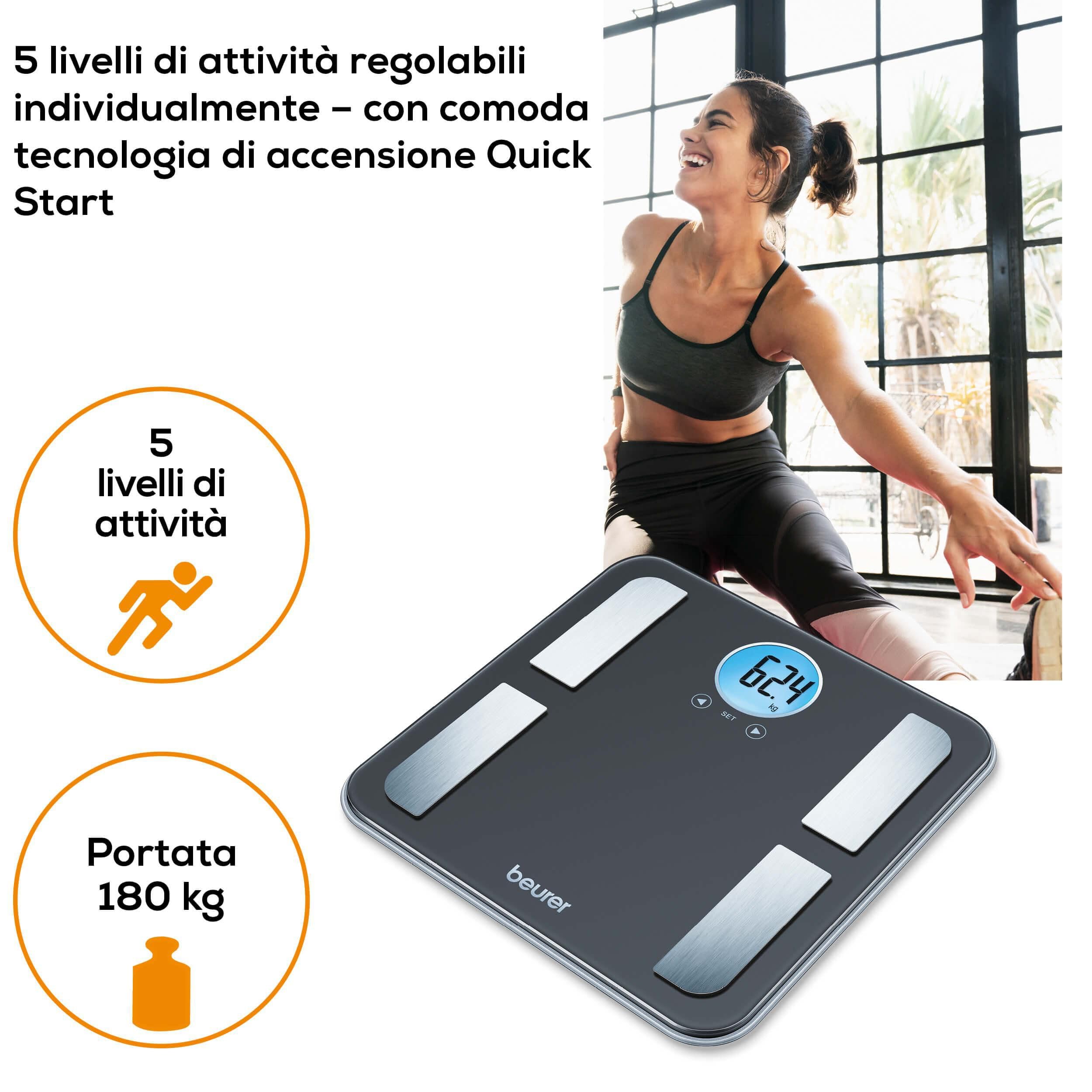 Beurer BF 195 Bilancia Diagnostica in Vetro, con Display LCD Rotondo, adatta per la determinazione del grasso corporeo, della percentuale muscolare e del fabbisogno calorico
